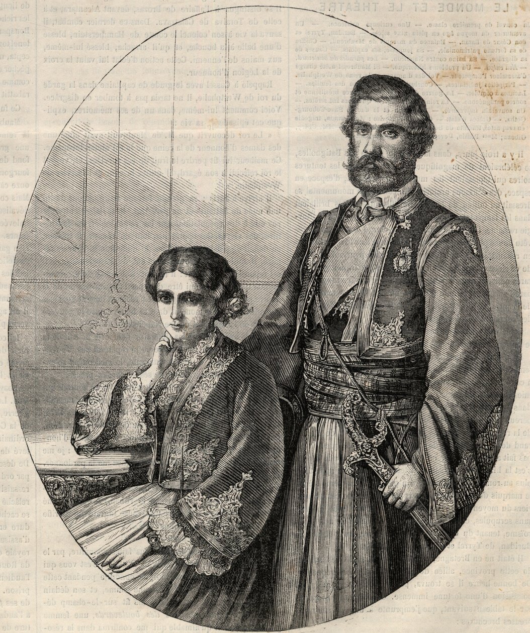 Portrét prince Srbska Michaela III (1823-1868) a princezny Julie (1831-1919). Gravírování v „“L