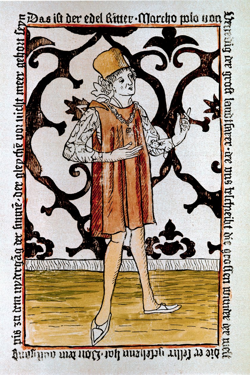 Portrét benátského cestovatele Marca Pola (1254-1324) Frontispis prvního vydání „“Il Milione: Kniha zázraků““ („“Měna světa“) Norimberk od Unknown artist