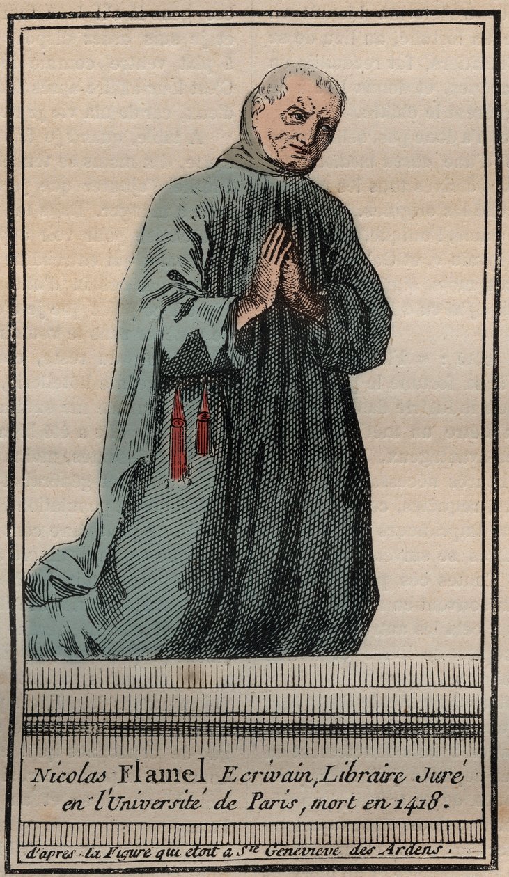Portrét francouzského alchymisty Nicolase Flamela (1330-1418) - Rytina - Portrét anglického alchymisty Nicolase Flamela - Rytina Soukromá sbírka od Unknown artist