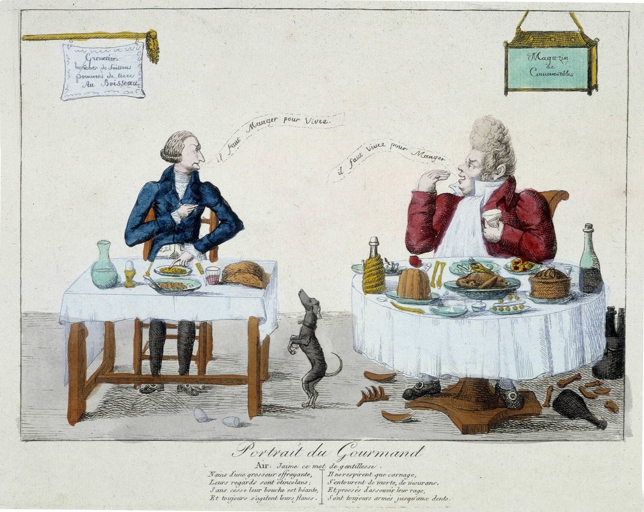 Portrét gurmána: „“musíš jíst, abys žil, musíš žít, abys jedl““ - rytina od Unknown artist