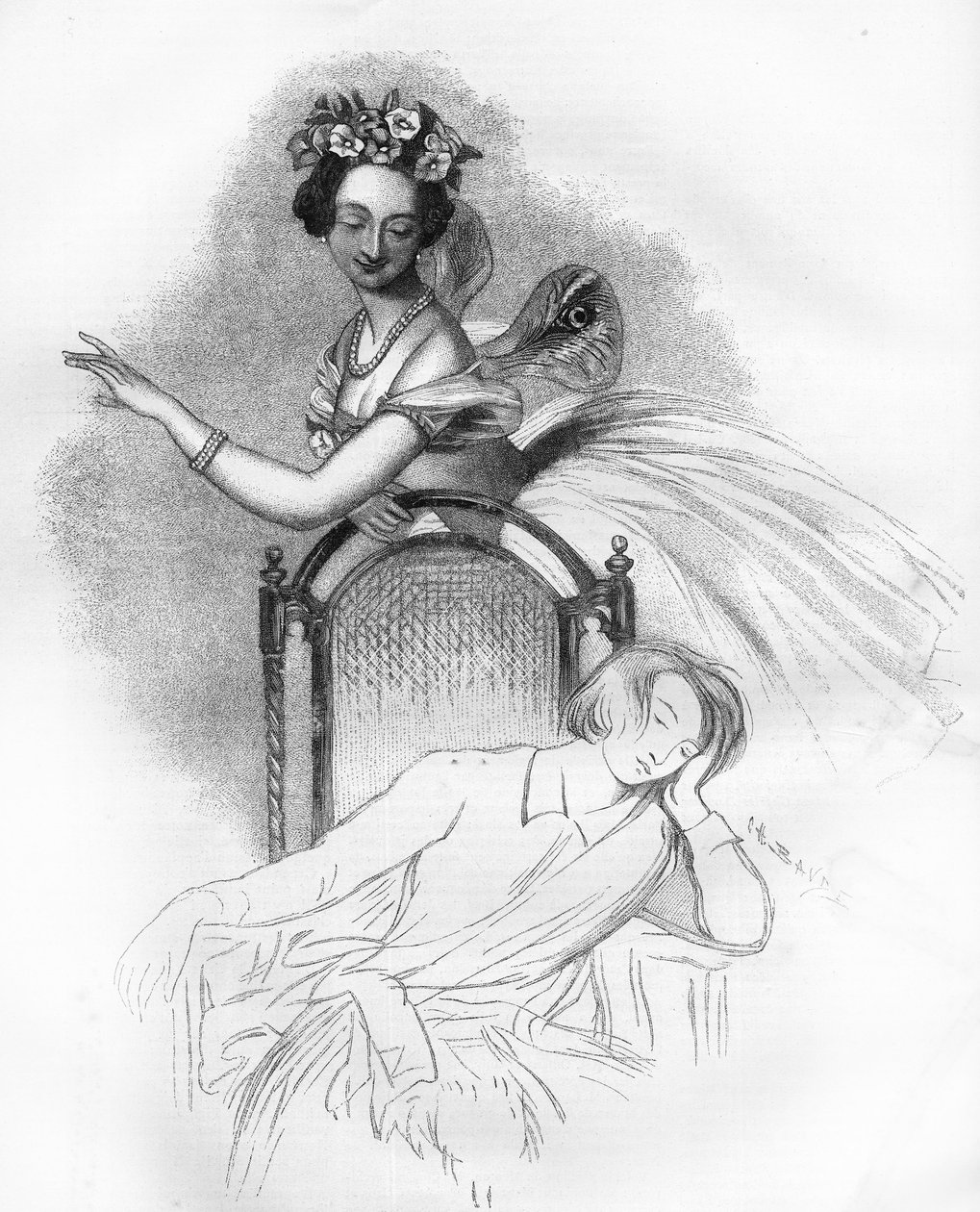 Portrét vydaný po smrti Marie Taglioni (1804-1884) Francouzská romantická balerína zde zastoupená v roli honorované Sylphide v „Zephire et Flore“ od Charlese Louise Didelota. Gravírování v „“Le Monde Illustré““ od Unknown artist