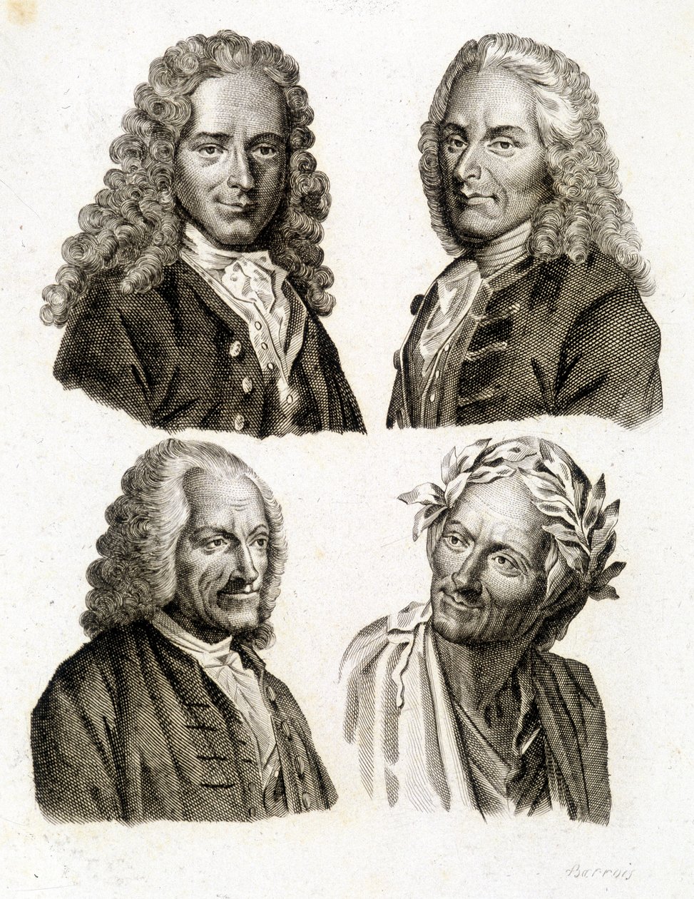 Portréty Voltaira v různém věku - rytina od Unknown artist