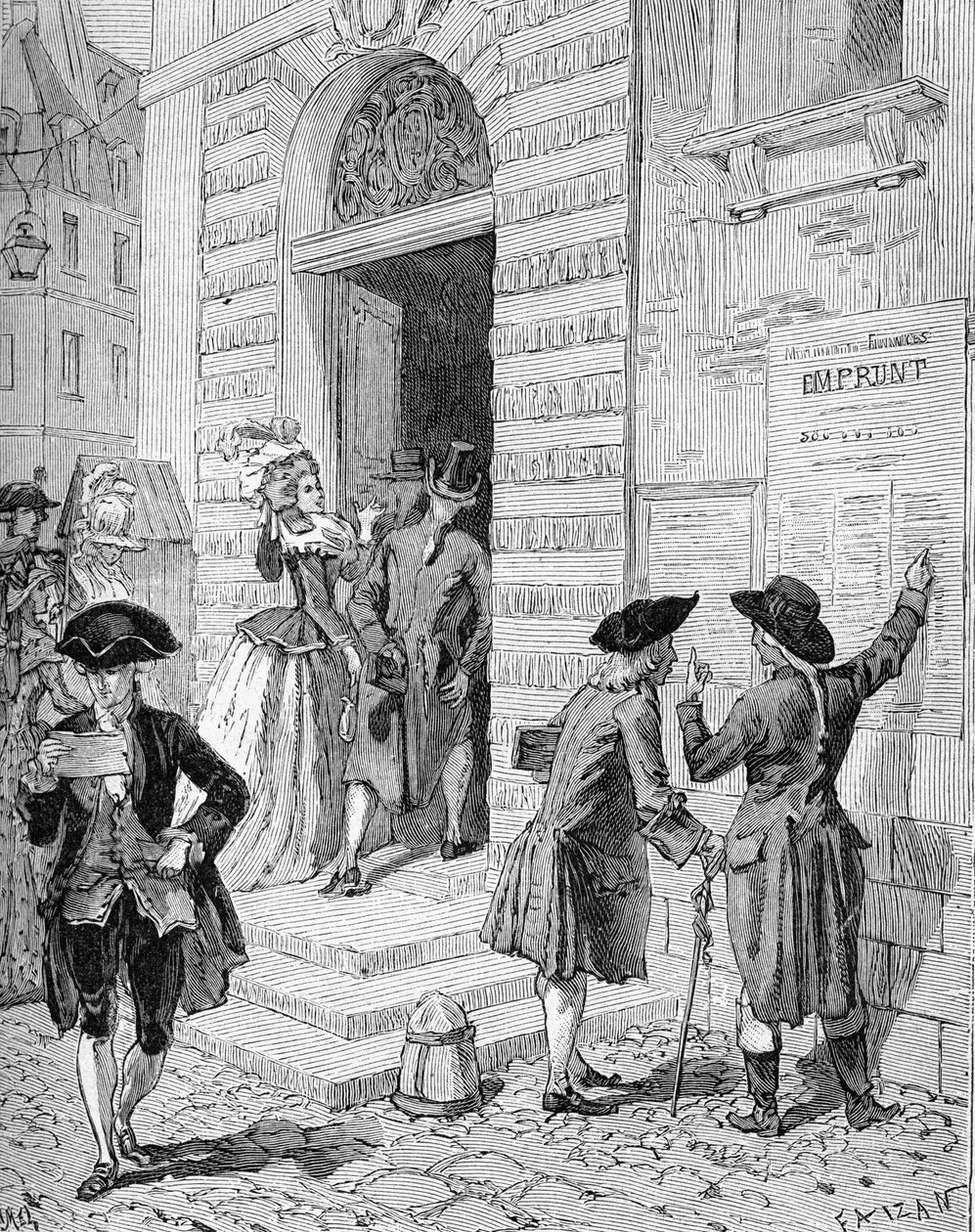 Plakát vystavený ministrem a generálním kontrolorem financí Charlesem Alexandrem (Charles-Alexandre) de Calonne (1734-1802) a vybízející k poskytnutí půjčky. Rytina 19. století. V „Histoire de France“ od Julese Micheleta od Unknown artist