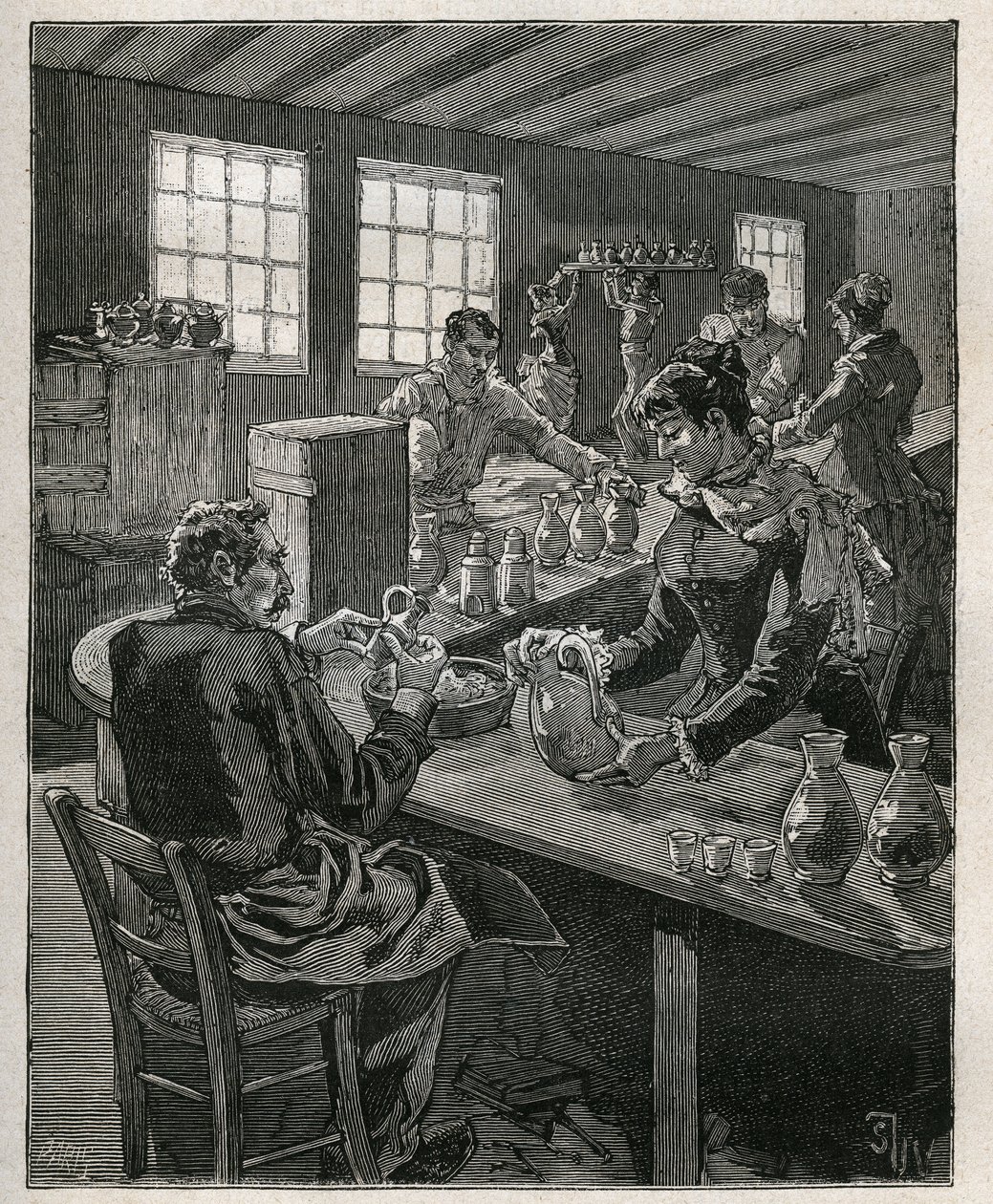 Keramika: plnicí keramika. Rytina z roku 1885 v „“Les arts et metiers illustres““ od Adolphe BITARDA. od Unknown artist