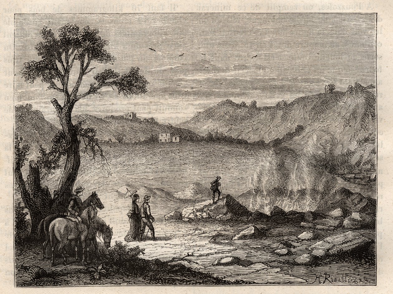 Pozzuoli Solfatara, poblíž Neapole - Solfatara de Pouzolles, Itálie - rytina v 