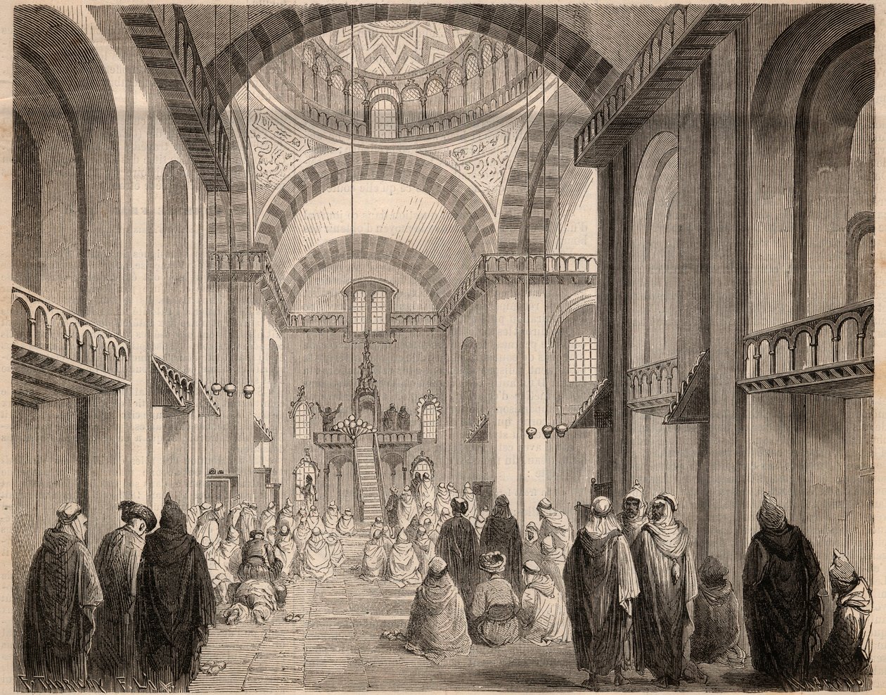 Modlitby ramadánu (muslimské Careme) ve Velké mešitě v Alžíru v roce 1862. Rytina v „“Le Monde illustrious““ z roku 1862. Soukromá sbírka. od Unknown artist