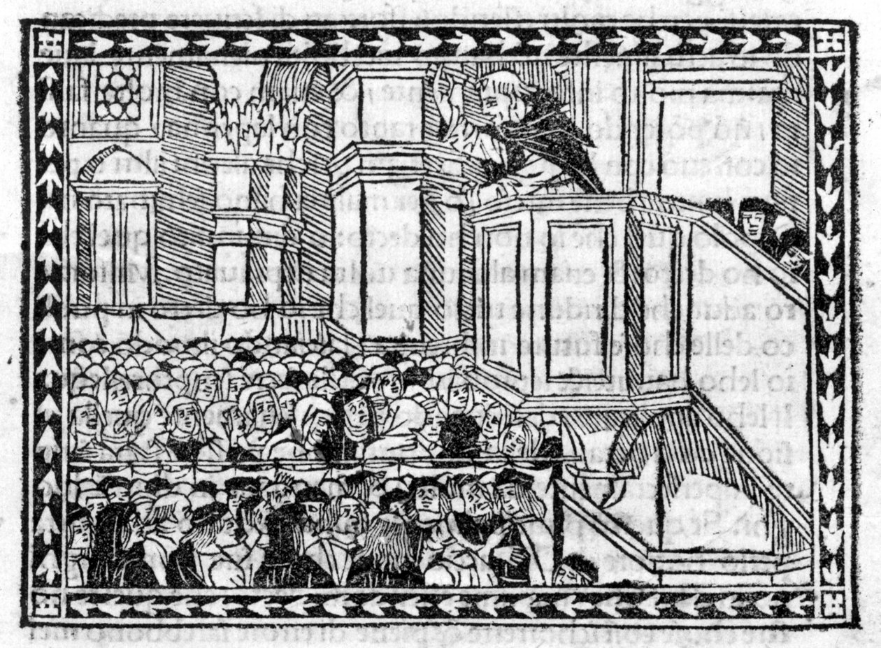 Kázání G. Savonaroly (Jerome Savonarola) (1452 - 1498) - v „“ Compendium of Revelatione““, inkunábule z 23. 4. 1496. od Unknown artist