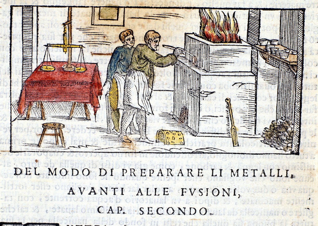 Příprava kovu pro tavení - v “Pirotechnia”” Biringuccio od Unknown artist