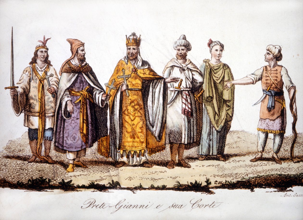 Pritre Jean a jeho dvůr. Rytina sd začátek 19. století. od Unknown artist