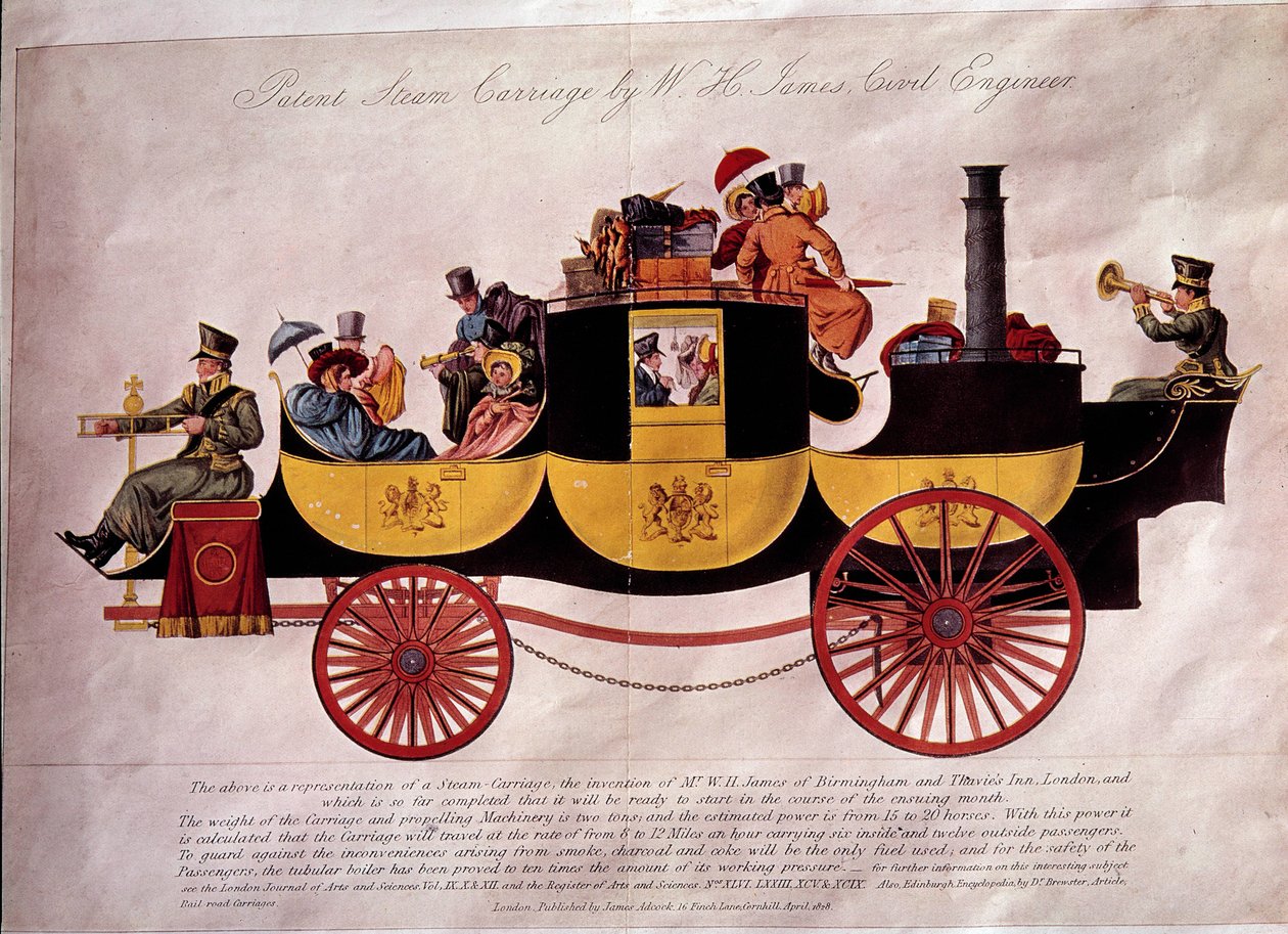 Veřejná doprava: zobrazení parníku naloženého cestujícími a zavazadly. Byl navržen inženýrem W.H. James. Litografie z roku 1828. Dekorativní umění, Paříž od Unknown artist
