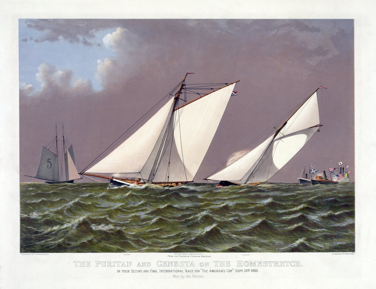 Puritan plachetnice a Genesta během jedné z regat Amerického poháru dne 16.09.1885. od Unknown artist
