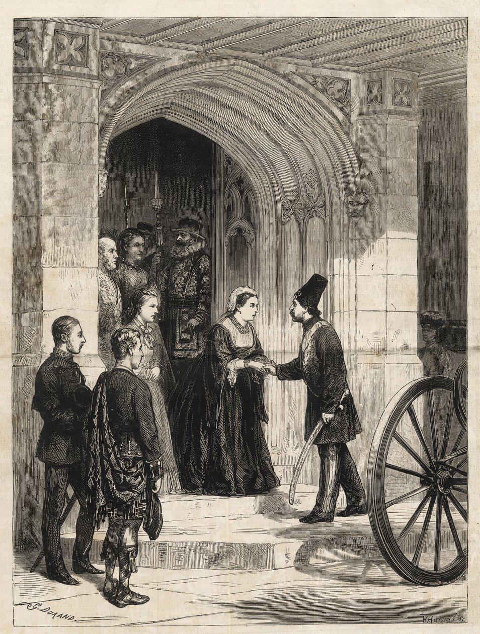 Královna Viktorie přijímající perského šáha (Naser al-Din Shah Qajar - Nassereddin Shah Qajar) (Nasser al-Din nebo Nassereddin Shah, Nassiruddin Shah nebo Nasir al Din) (1831-1896) u Sovereign