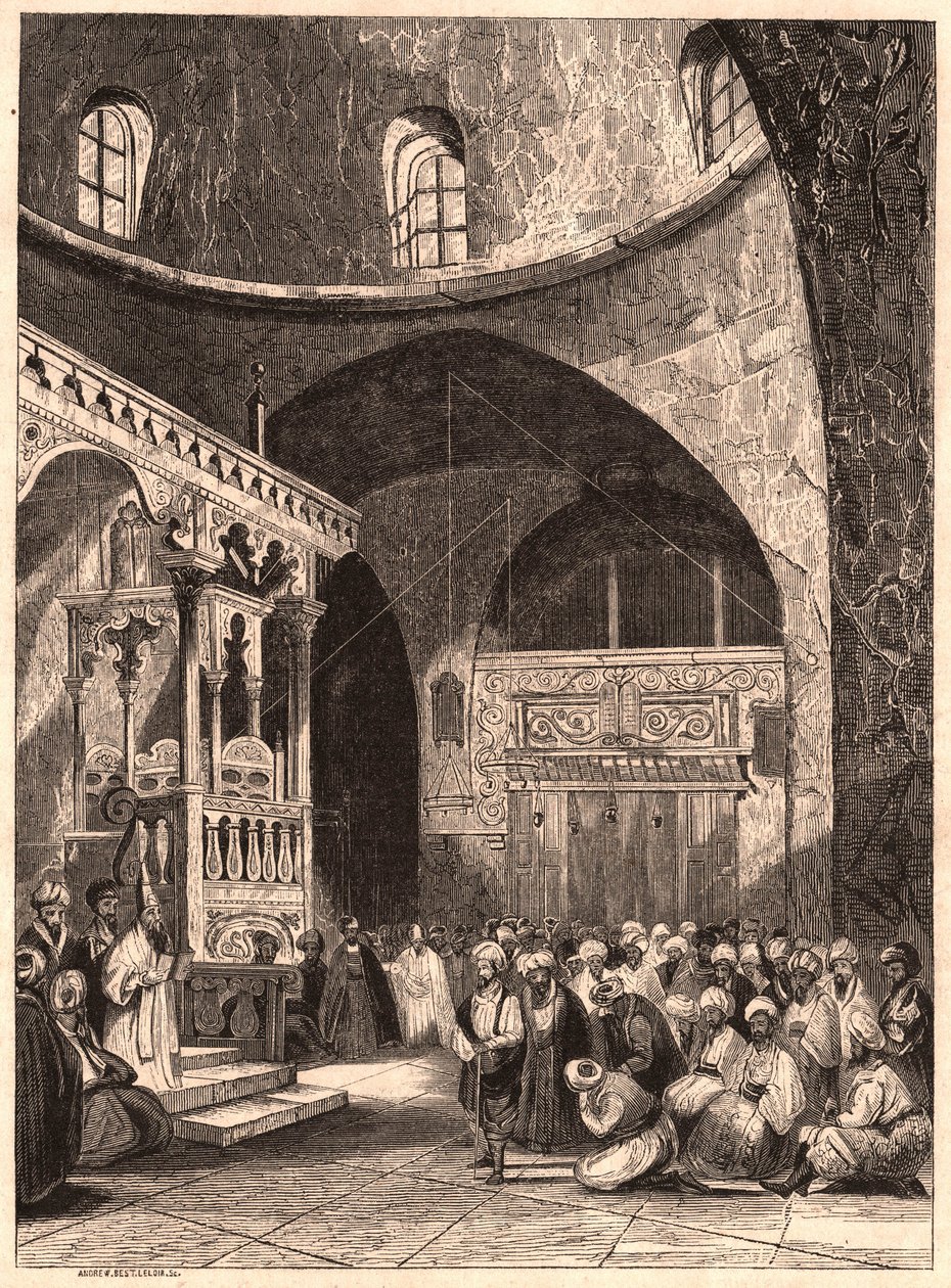 Rabín a kongregace v synagoze v Jeruzalémě od Unknown