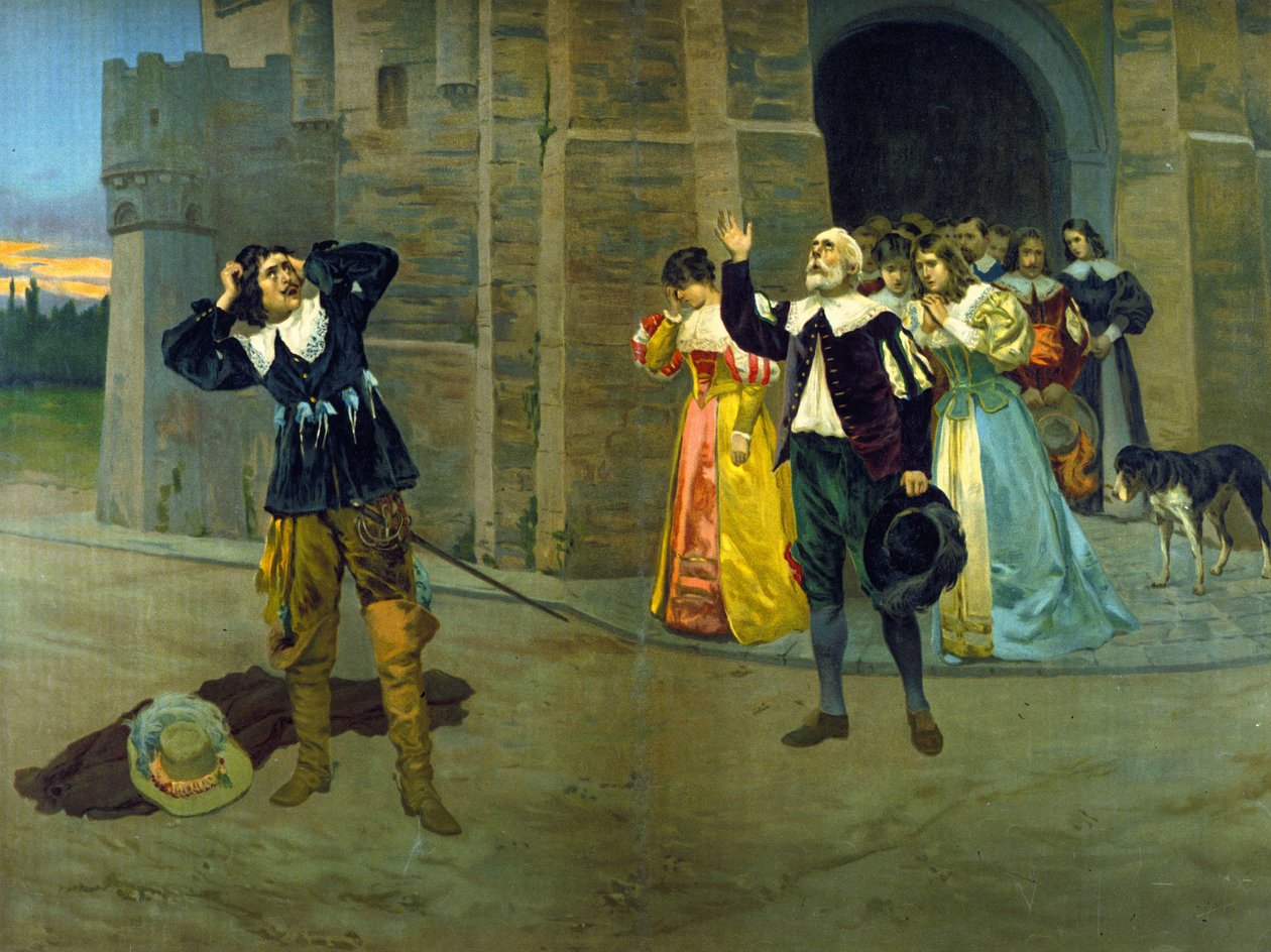 Raimondo oznamuje smrt Lucie Edgarovi v poslední scéně III. dějství opery „Lucie de Lammermoor“ (Lucia) od Gaetana Donizettiho. od Unknown artist