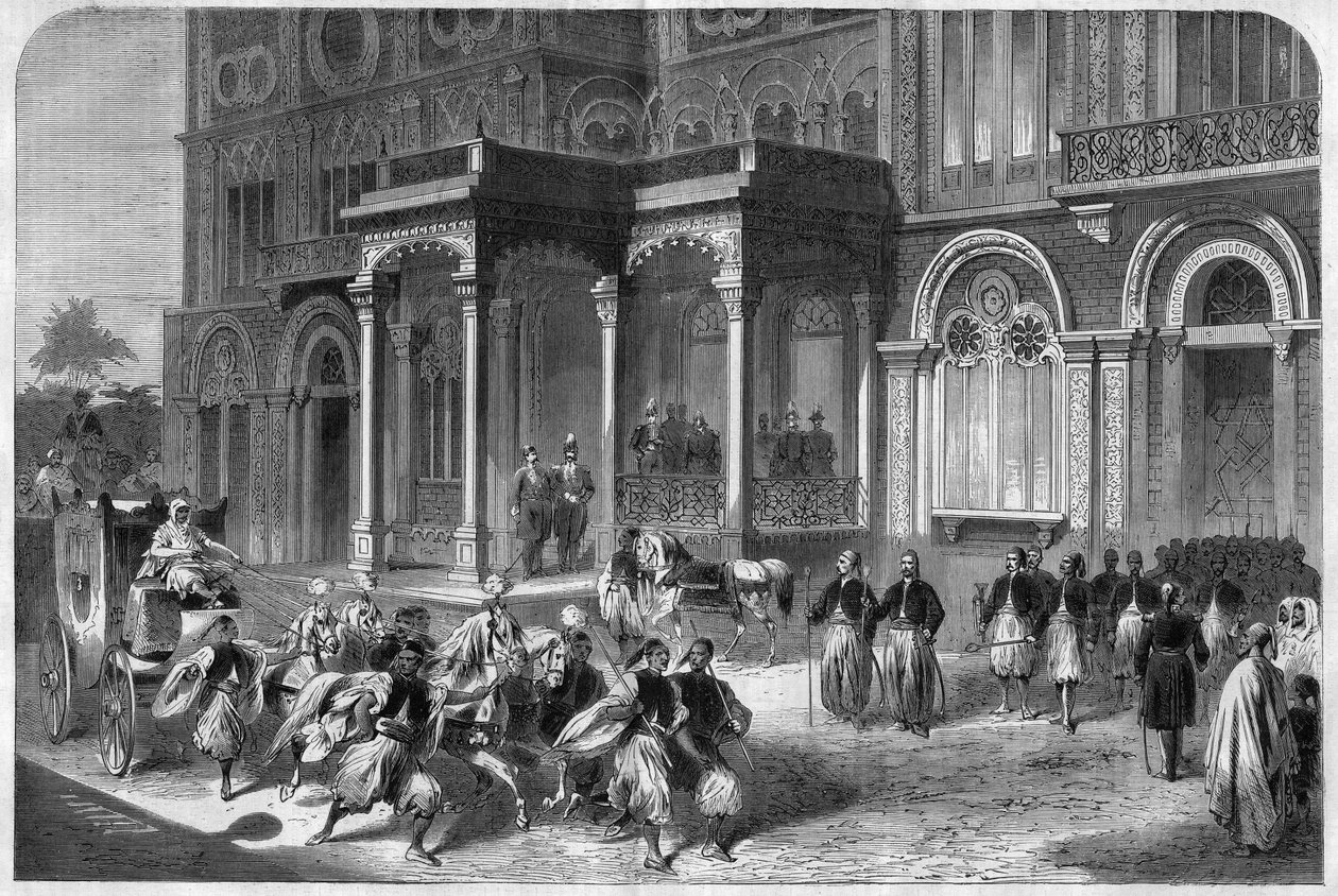 Přijetí vicekrálem Egypta Ismailem Pašou (1830-1895), generálním konzulem Konfederace severního Německa. Gravírování do „“The Illustrious Universe““ od Unknown artist
