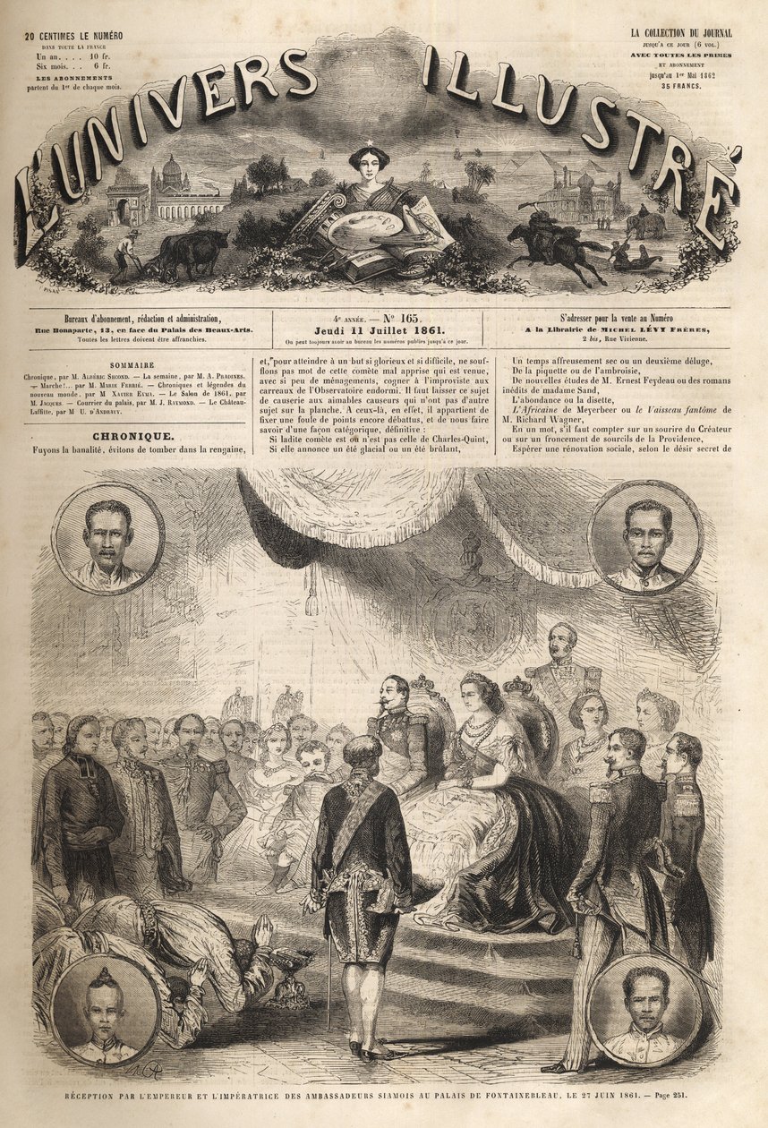 Přijetí siamských velvyslanců císařem Napoleonem III. a císařovnou Eugenií v paláci Fontainebleau, 27. června 1861 – „Reception des ambassadeurs du Siam par Napoleon III et l