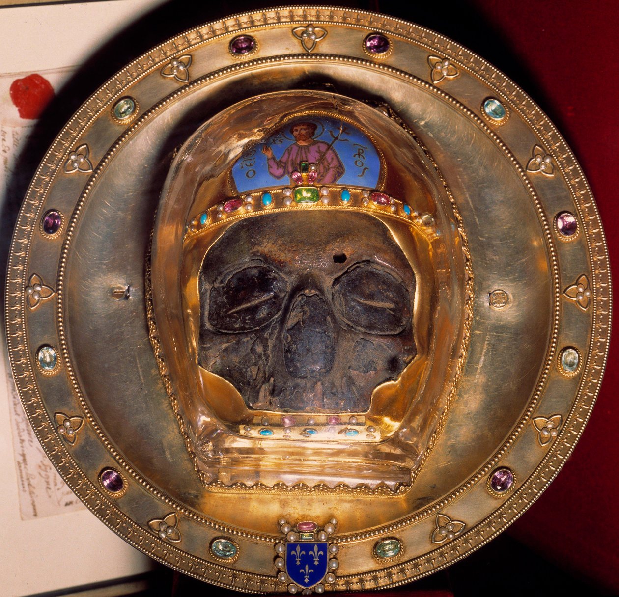 Relikvie: lebka sv. Jana Křtitele přivezená v roce 1206 ze čtvrté křížové výpravy do Konstantinopole, pokladník sakristie katedrály v Amiens. od Unknown artist