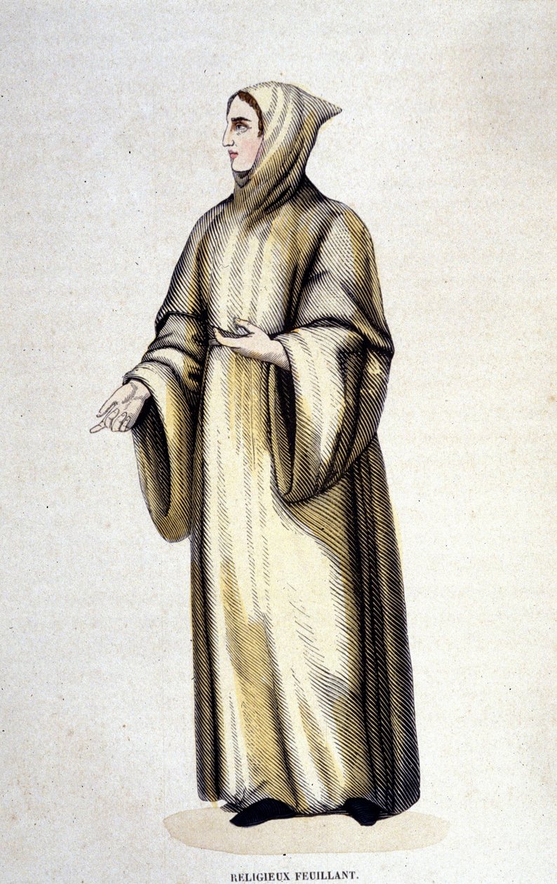 Náboženský feuillant, Řád Citeaux, reformovaný Jeanem de La Barrière. Rytina 19. století. od Unknown artist