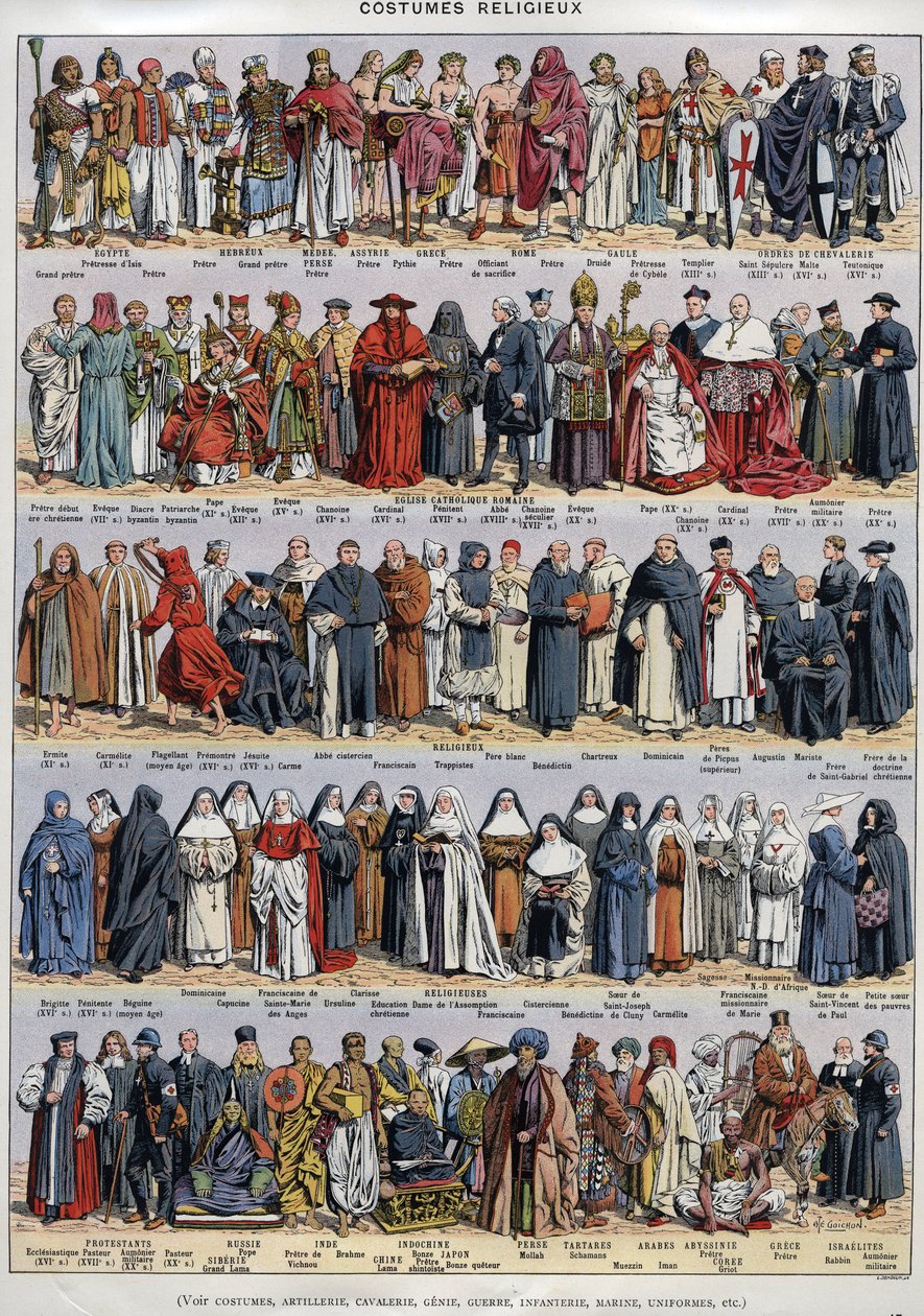 Náboženský oděv - od starověku do 20. století - Římskokatolická církev a jiná náboženství - Náboženský - Plate du Larousse universal kolem roku 1920 od Unknown Artist