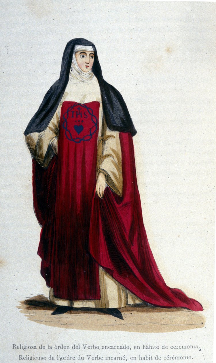 Řeholník řádu slovesa inkarnovat ve slavnostním oděvu. Rytina z alba o řeholních řádech, Paříž od Unknown artist