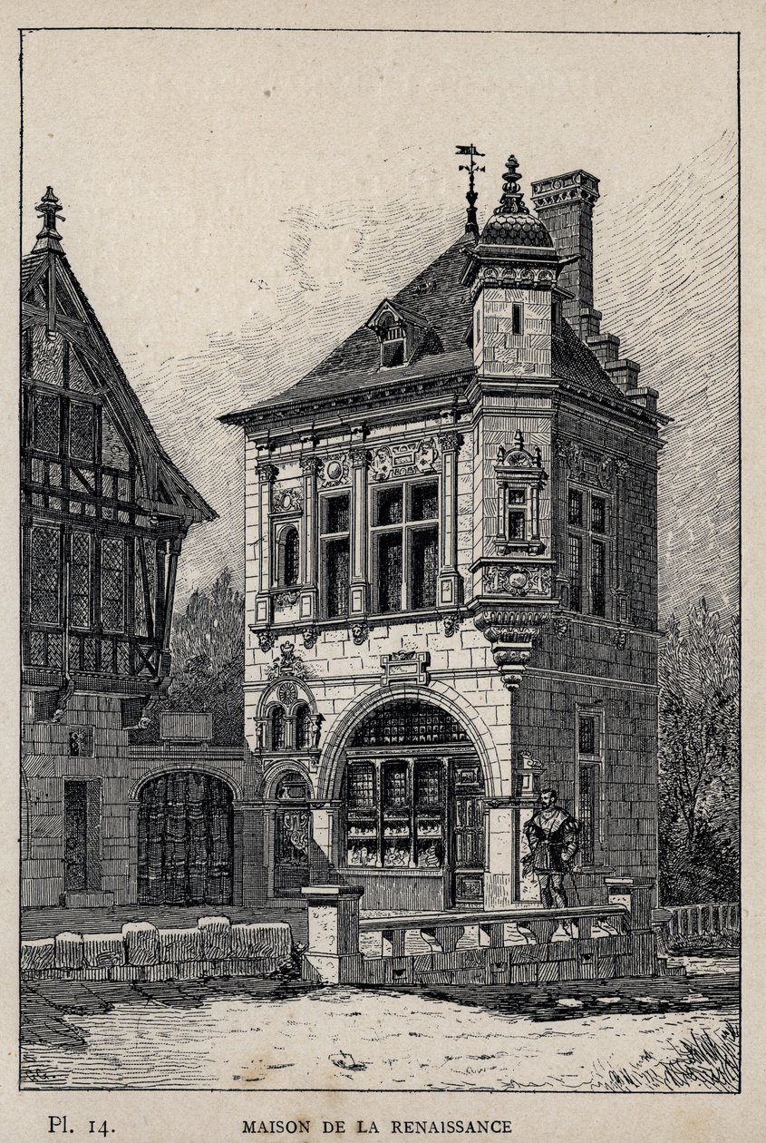Renesanční dům - rytina z roku 1889 v „Historie lidského obydlí na Světové výstavě v roce 1889, pan Charles GARNIER - Librairie centrale des beaux-arts Paris 1889 od Unknown artist