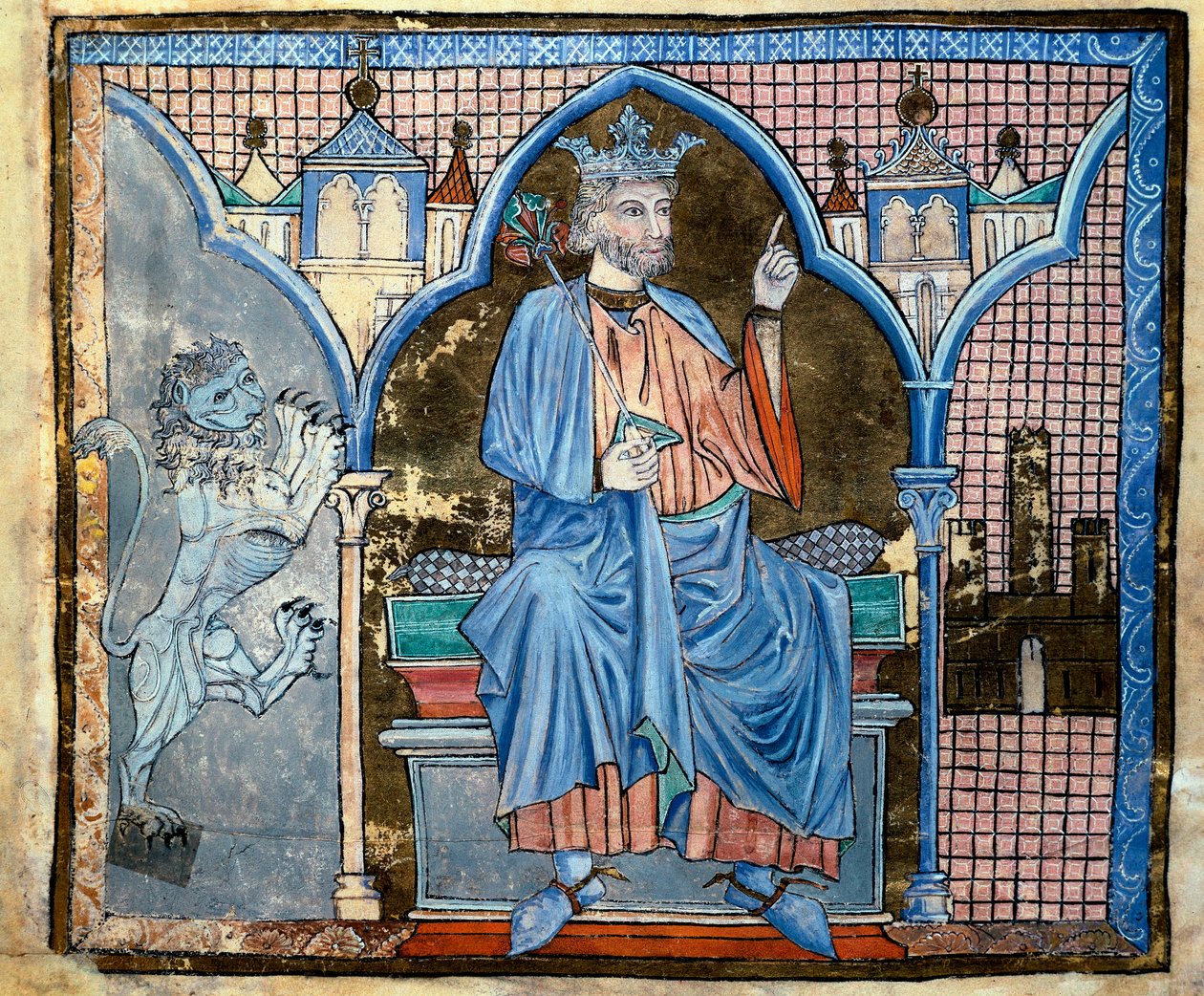Reprezentace krále Ferdinanda III. Kastilského nebo svatého Ferdinanda (1199-1252) Miniatura převzata z rukopisu „Rejstřík královských privilegií“ fol. 66 v. 13. století Santiago de Compostela (Santiago de Compostela) (Santiago de Compostela), archiv hl. od Unknown artist