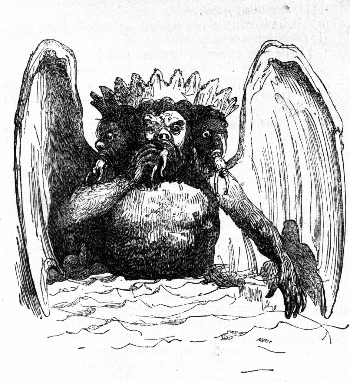 Zastoupení Lucifera v Dantově pekle požírající zatracené. od Unknown artist