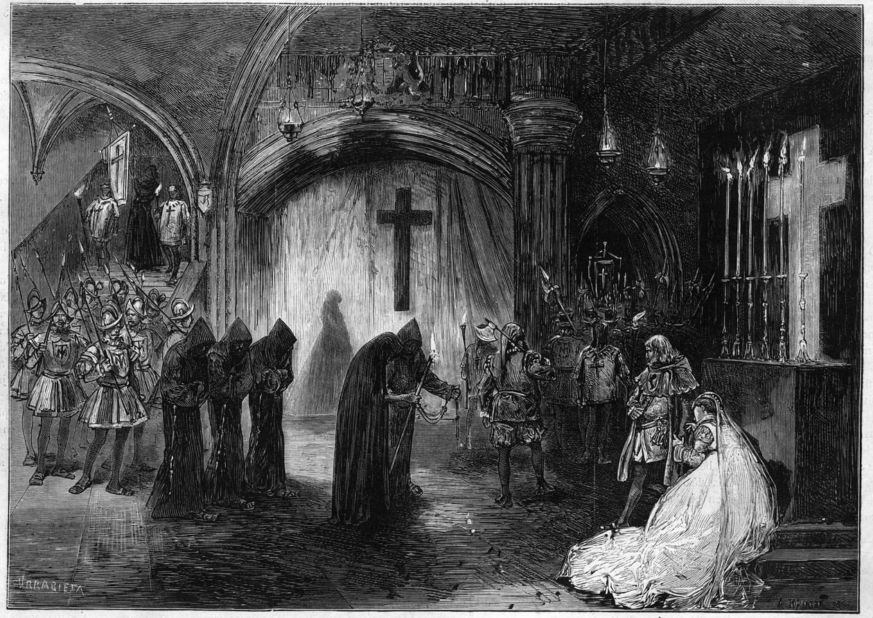 Reprezentace dramatu „“Marie Tudor“ ve třech dnech a prózy Victora Huga v Theater de la porte Saint Martin (Saint-Martin) v Paříži v roce 1873. od Unknown artist