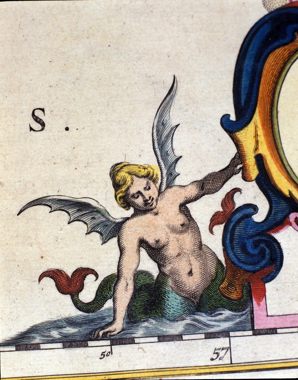 Zastoupení sirénového křídla. Detail "" Atlas novus "" 1642 od Unknown artist