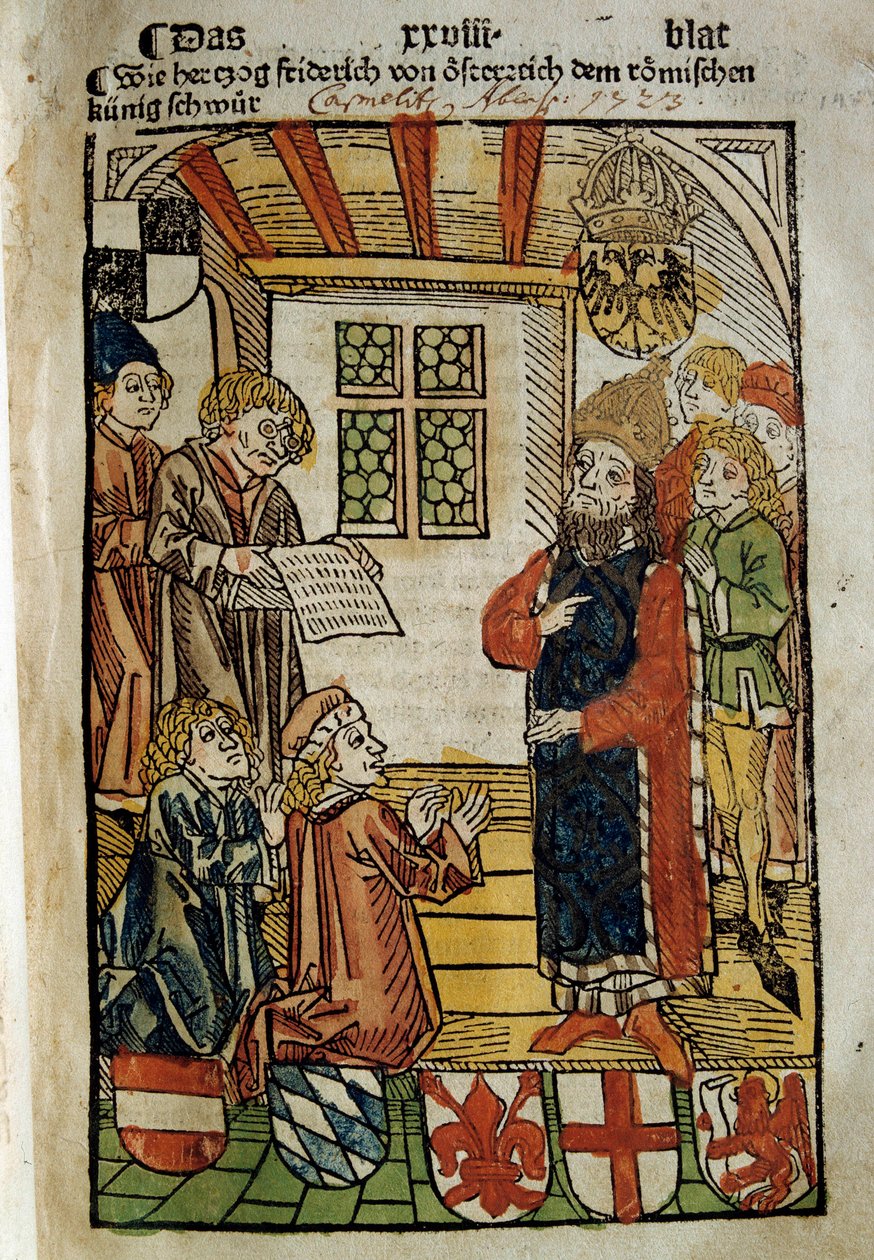 Zastoupení kostnického koncilu (1414-1418), který svolali císař Zikmund I. a antipapež Jan XXIII. Učinil přítrž velkému schizmatu Západu. Miniatura z roku 1414. Paříž. Polská knihovna od Unknown artist