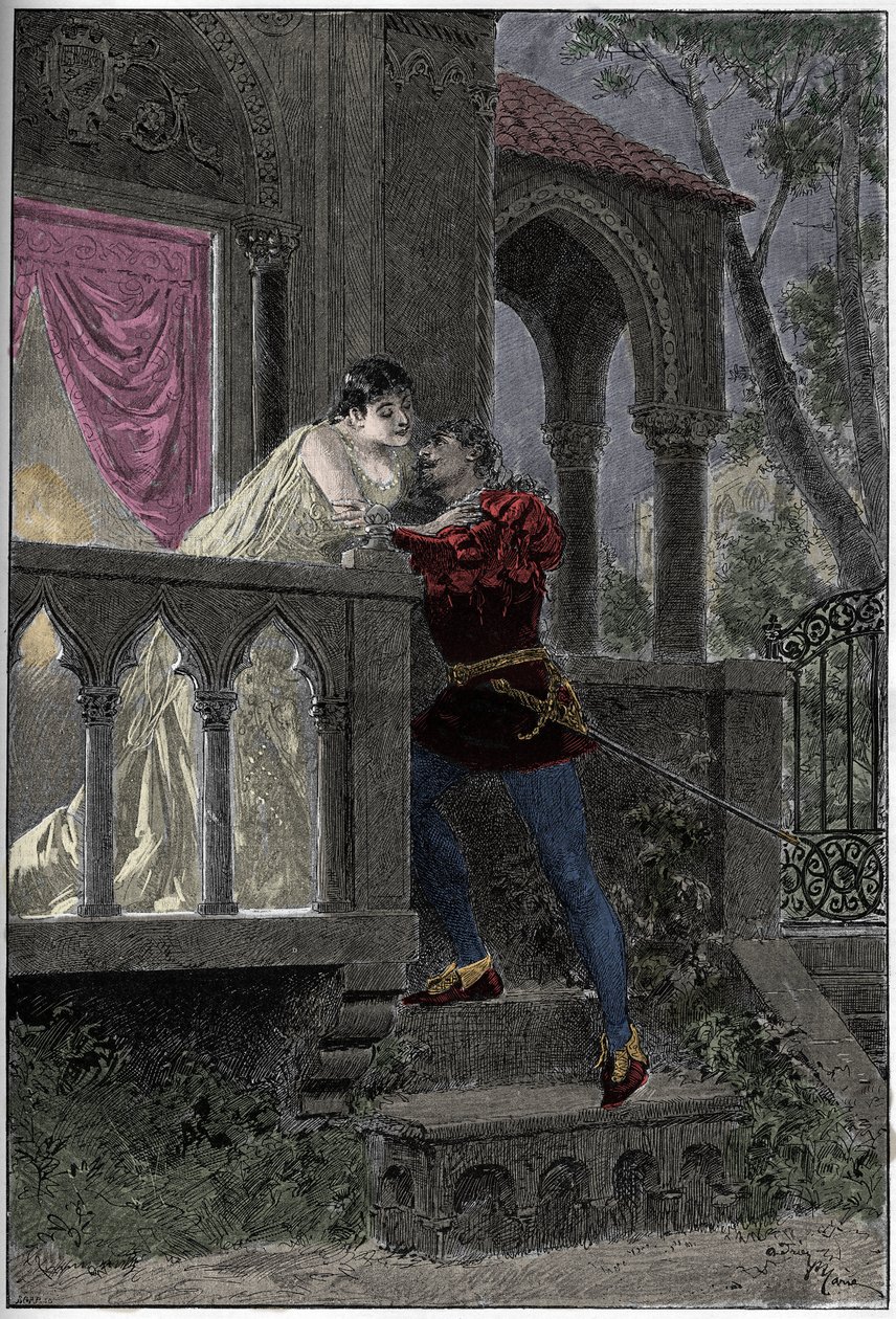 V Pařížské opeře hraje představení opery „“Romeo a Julie““ od Hectora Berlioze. Rytina z roku 1888. od Unknown artist