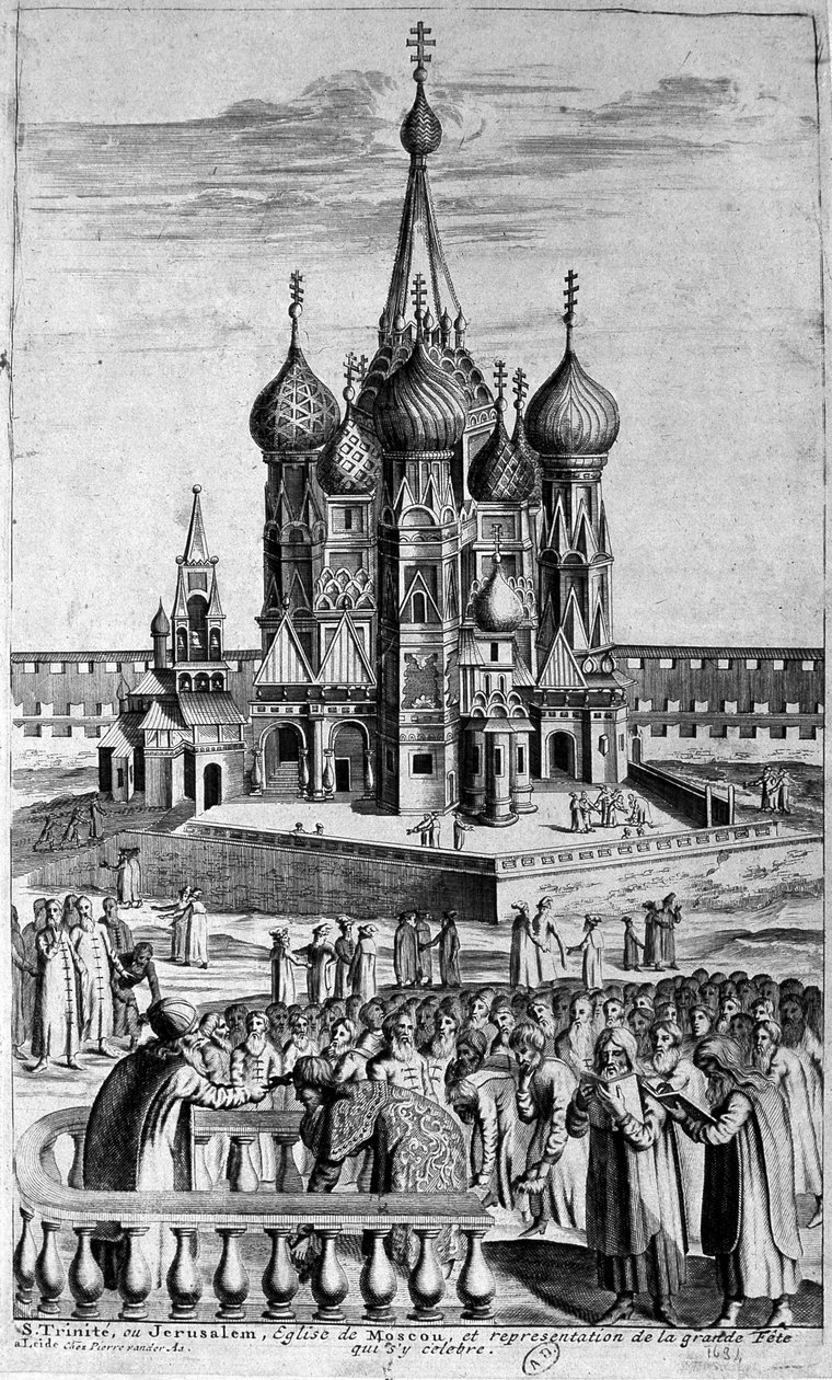 Znázornění kostela Nejsvětější Trojice v Moskvě na rytině ze 17. století. od Unknown artist