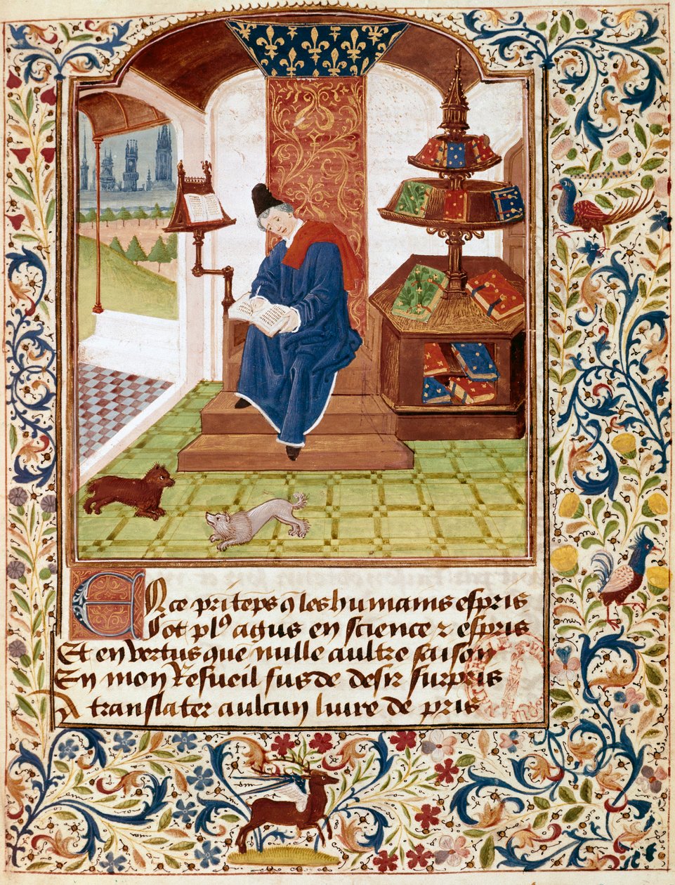 Znázornění autora píšícího ve své kanceláři Miniaturu z „Květů všech ctností“ nebo „Růžence ctností““ (Ms 291) 1460 Musee Conde, Chantilly od Unknown artist