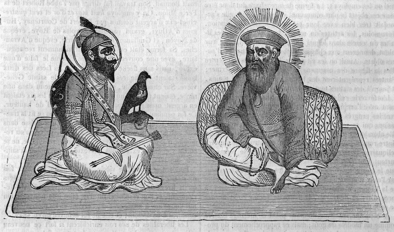 Zastoupení zakladatelů sikhismu (nebo sikhského náboženství): Guru Nanak (1469-1539) a Guru Gobind Singh (1666-1708). V ""Le magazin malebném"" 1836 od Unknown artist