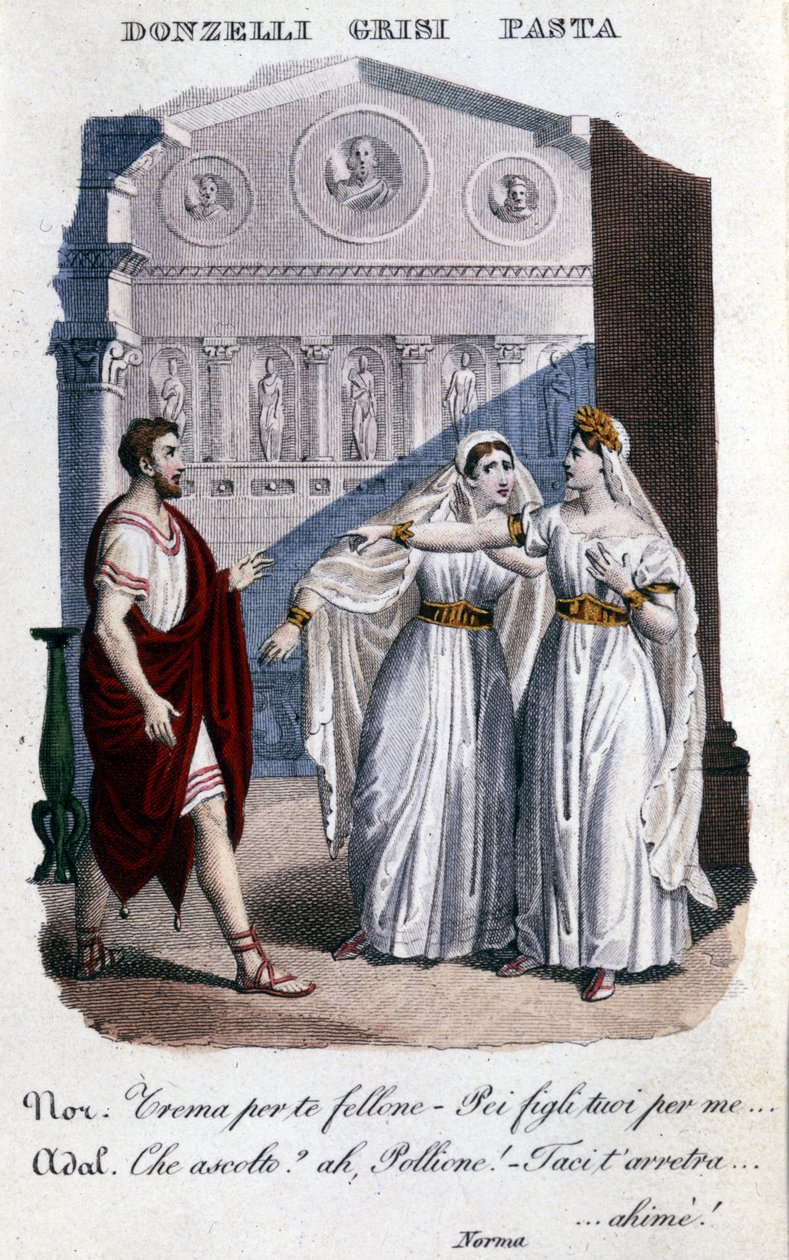 Zastoupení interpretů prvního ztvárnění „“ La Norma “ od Vincenza Belliniho (1801 - 1835): zleva doprava Domenico Donzelli (Pollione), Giuditta Grisi (Adalgisa) a Giuditta Pasta (Norma). 1833. od Unknown artist