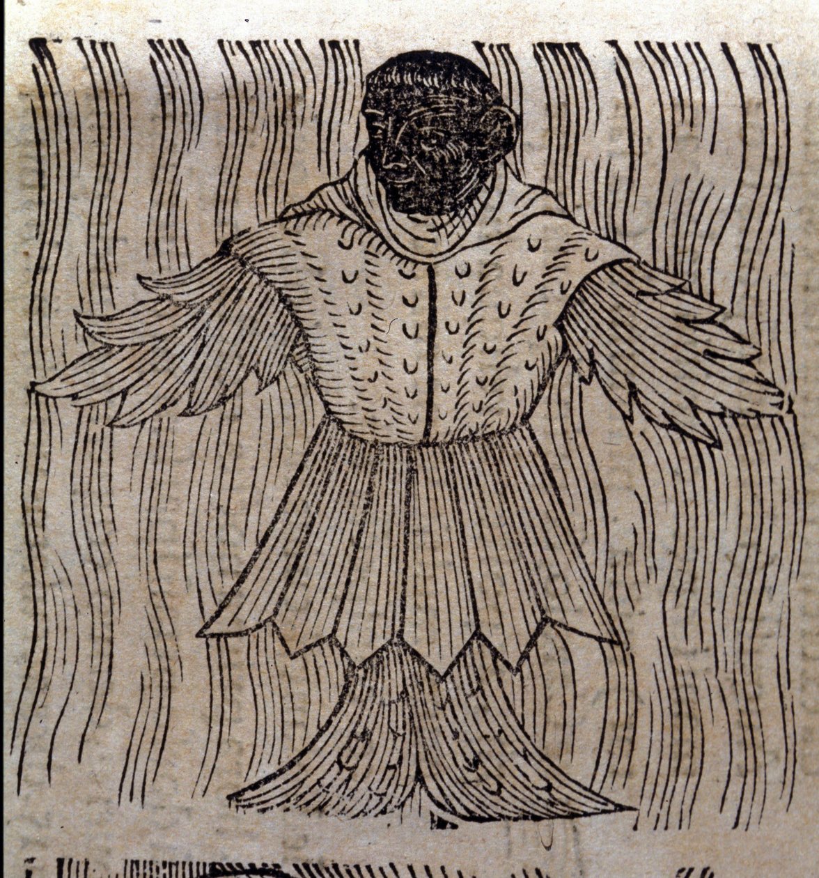 Znázornění mořského mnicha, imaginární ryby a mořské příšery. Rytina z „Prodigiorum ac ostentorum chronicon“ od Conrada Lycosthena (Konrad Wolffhart od Unknown artist