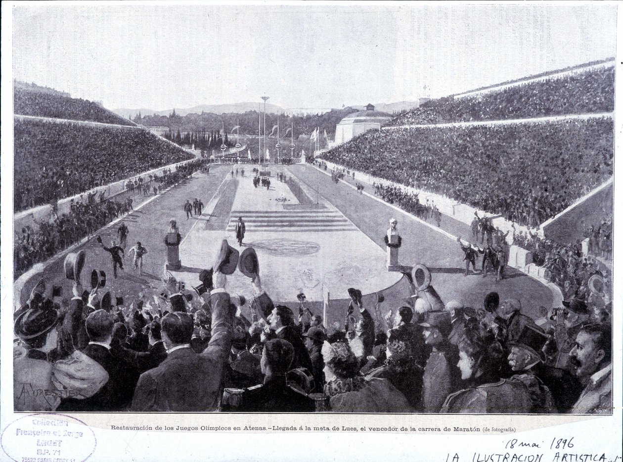 Obnova olympijských her v Aténách: příjezd Lues, vítěze maratonu od Unknown artist