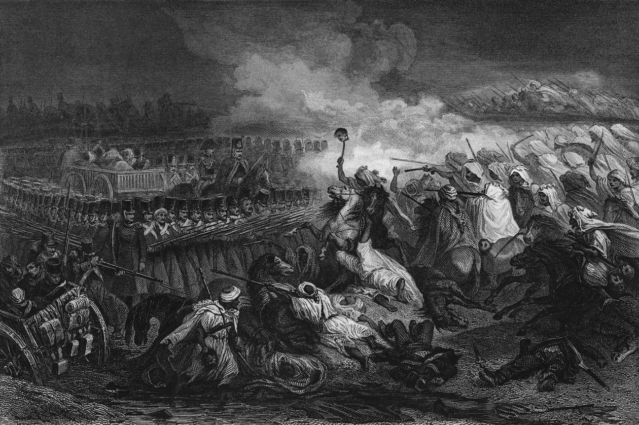 Odchod Arabů do důchodu před náměstím vytvořeným francouzskou armádou v Constantine v roce 1837, v „Algerie ancienne et moderne““ od Leona Galiberta od Unknown artist