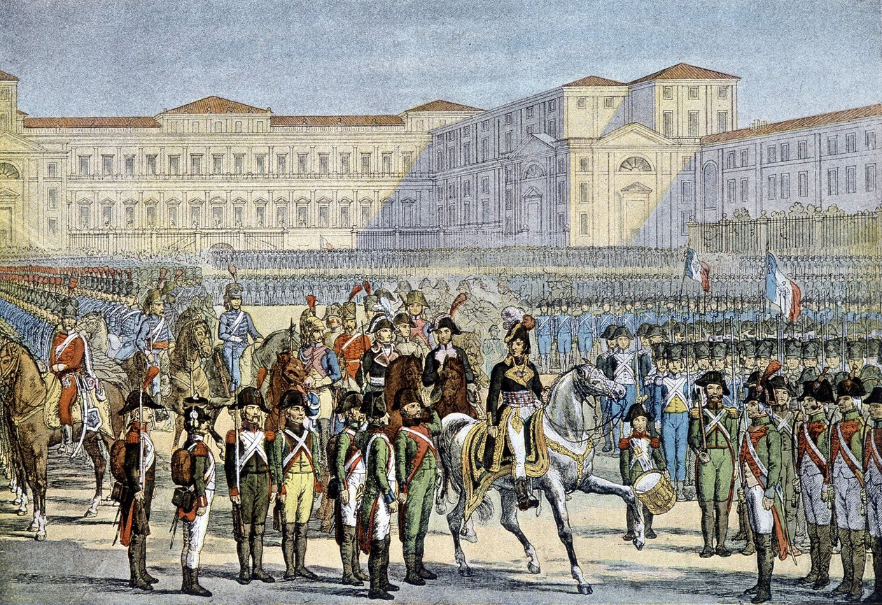 Recenze italské armády předaná v Miláně generálem Muratem (1800) - litografie od Unknown artist