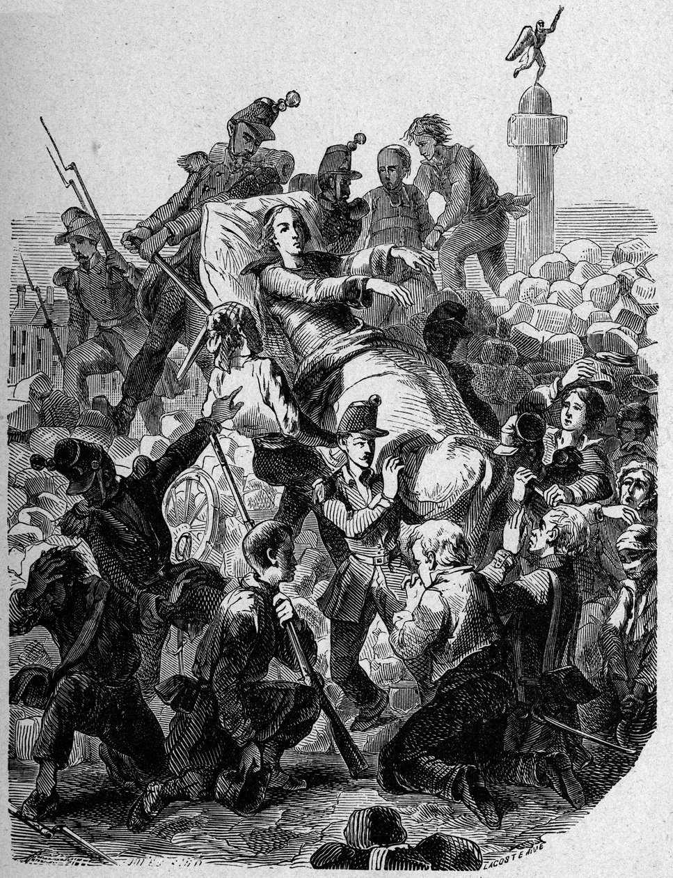 Revoluce 1848: "" Arcibiskup Denis Affre (1793-1848) zraňuje a nosí na nosítkách v roce 1848." od Unknown artist