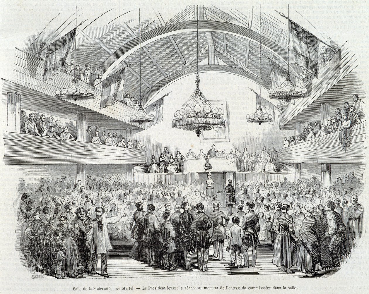 Revoluce 1848: Síň bratrstva, Rue Martel, prezident přerušil zasedání u vchodu komisaře do místnosti od Unknown artist