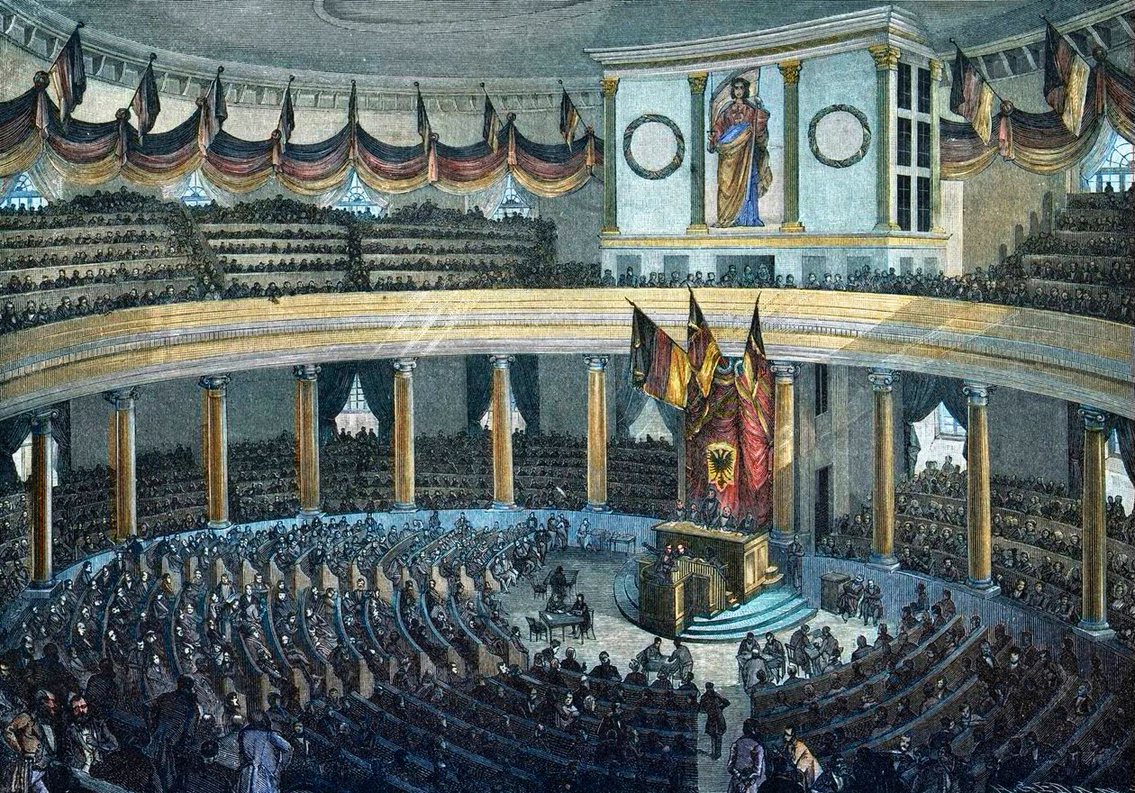 Revoluce 1848 - 1849: Německé národní shromáždění v kostele svatého Pavla ve Frankfurtu nad Mohanem - kolorovaná dřevorytina od Unknown artist