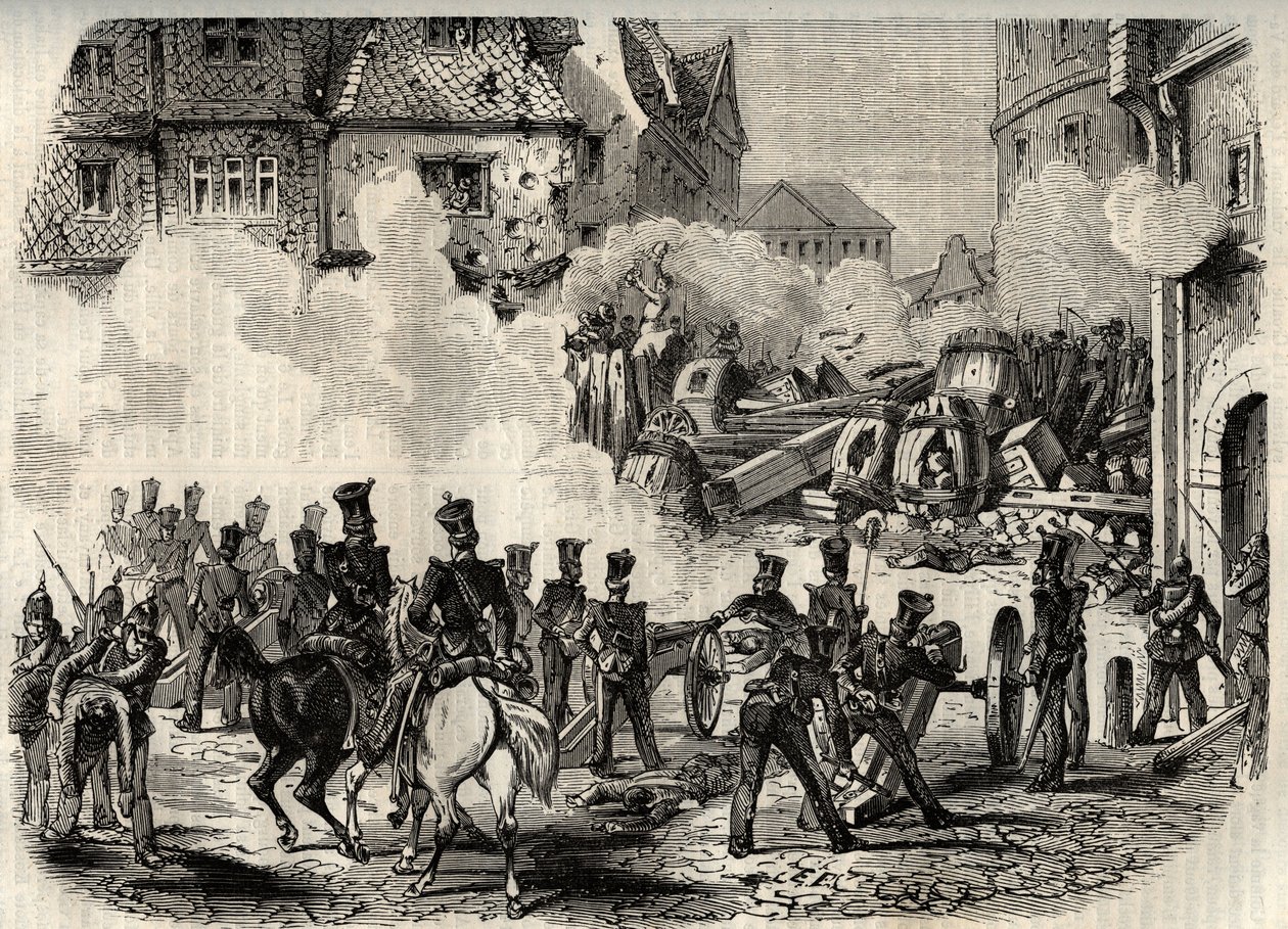 Revoluce 1848 - 1849, Německo, Frankfurt - Vojáci útočící na barikádu v německém Frankfurtu 18. září od Unknown artist