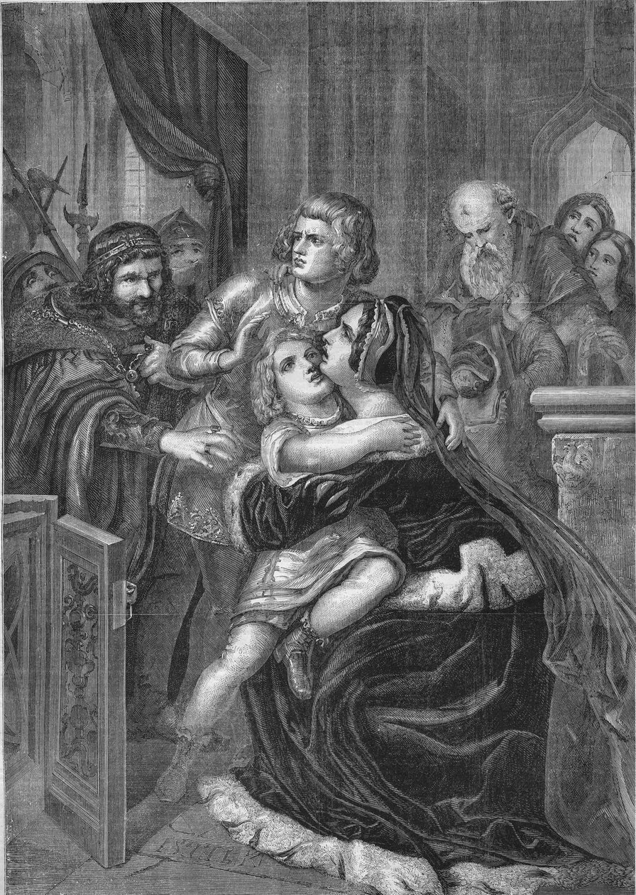 Anglický král Richard III., který unáší děti svého bratra Edwarda IV. (1452-1485) od jejich matky. Rytina z roku 1860 podle Stilkeho obrazu. od Unknown artist