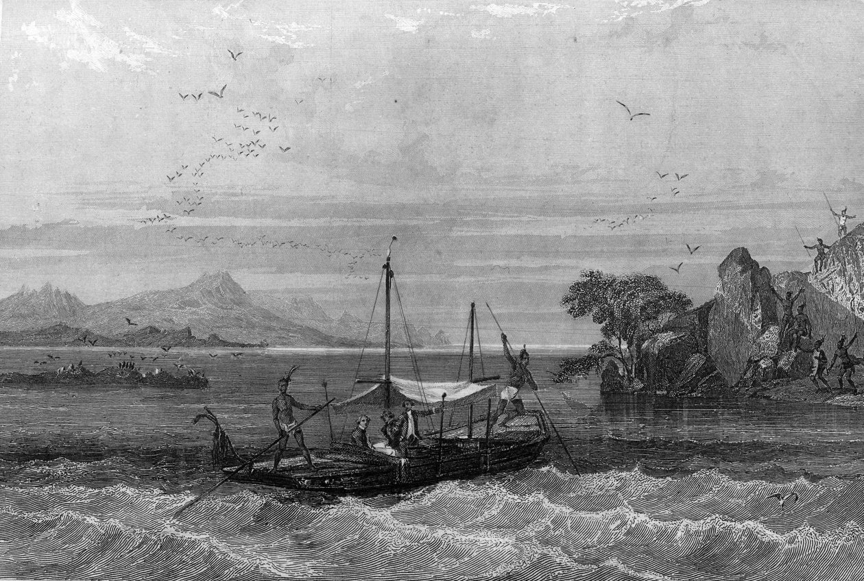 Robert Cavelier de La Salle (1643-1687) přijíždí do ústí Mississippi, duben 1675. v „Obecné historii námořnictva“ od Van Tenaca od Unknown artist