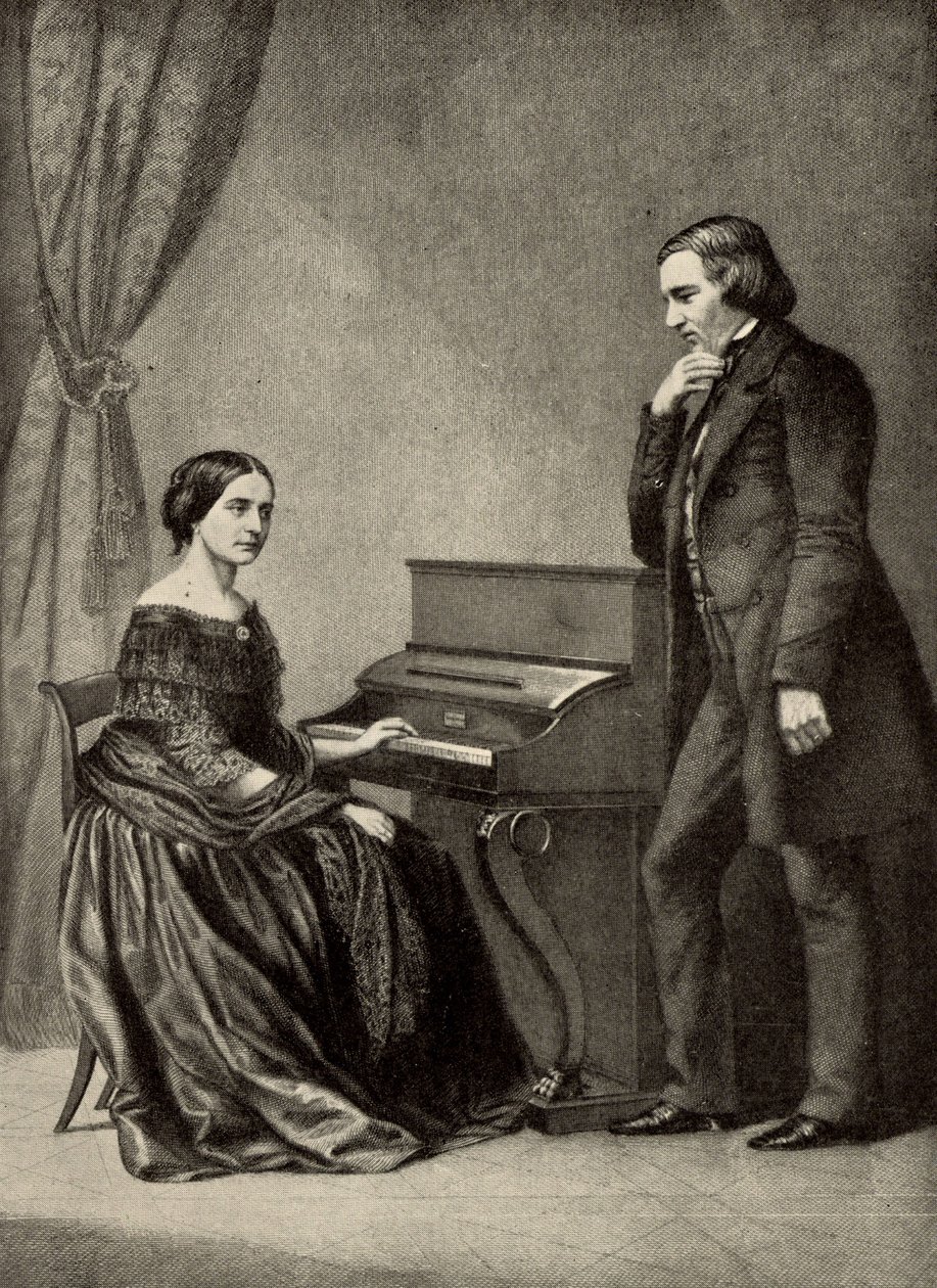 Robert Schumann (1810-1856) s manželkou (tisk) od Unknown artist