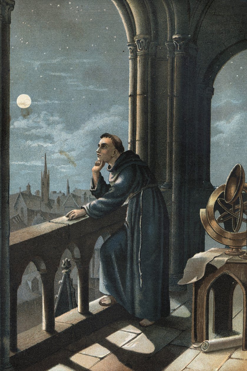 Roger Bacon do Oxfordu. Františkánský mnich, teolog, filozof a anglický učenec (Ilchester, Somerset, kolem roku 1214 v Oxfordu od Unknown artist