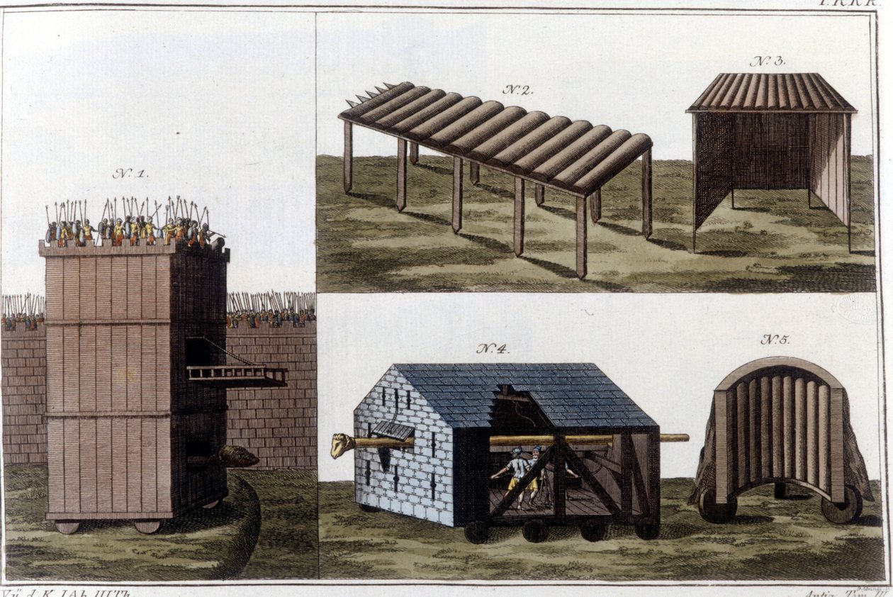 Římské válečné stroje. Rytina z počátku 19. století. od Unknown artist