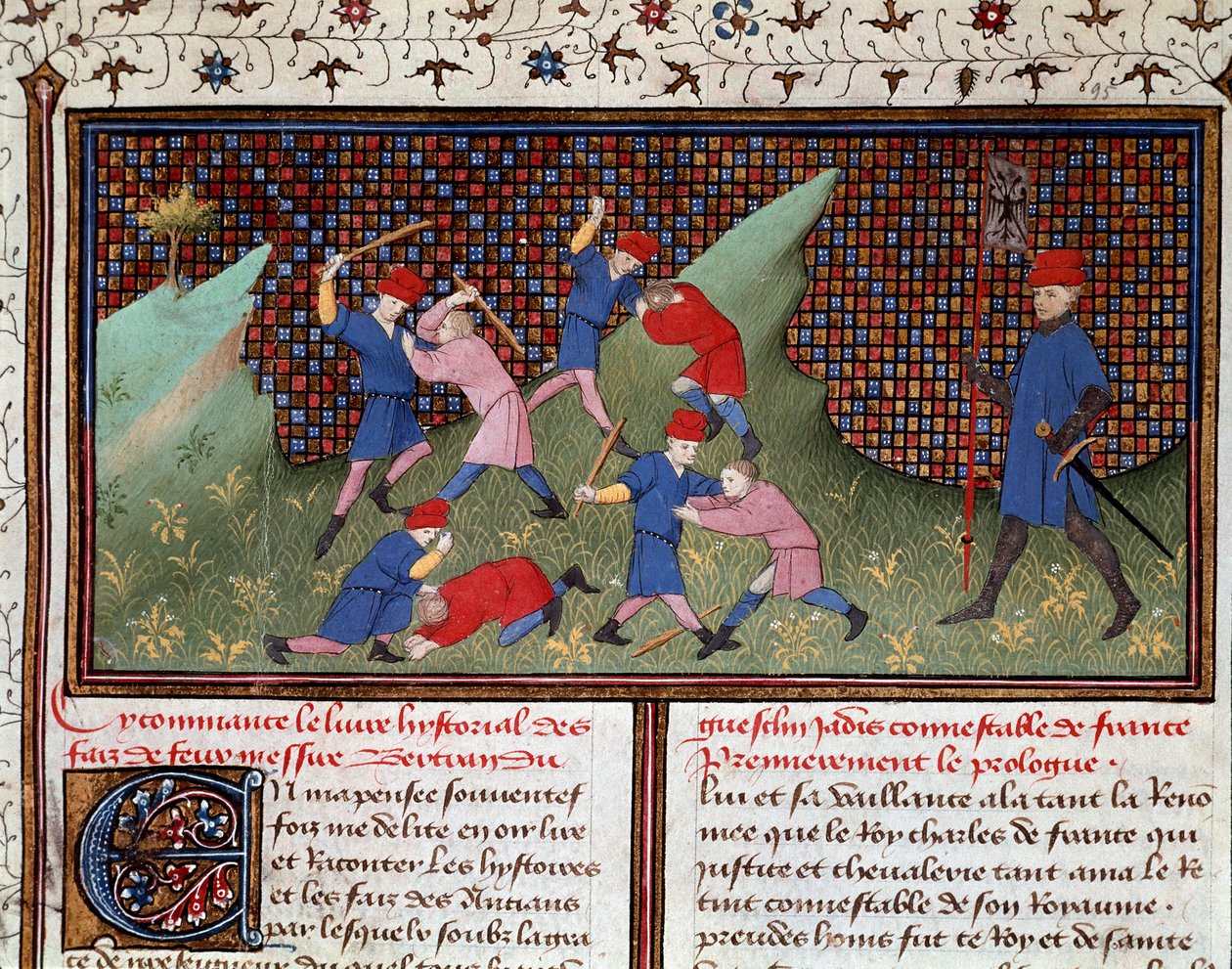 Roman od Ogiera Dánského: boj rukou a miniaturní tyčí převzatou z „“ Kronika Bertranda du Guesclin“ (Ms 490) 1405 Musee Conde, Chantilly od Unknown artist