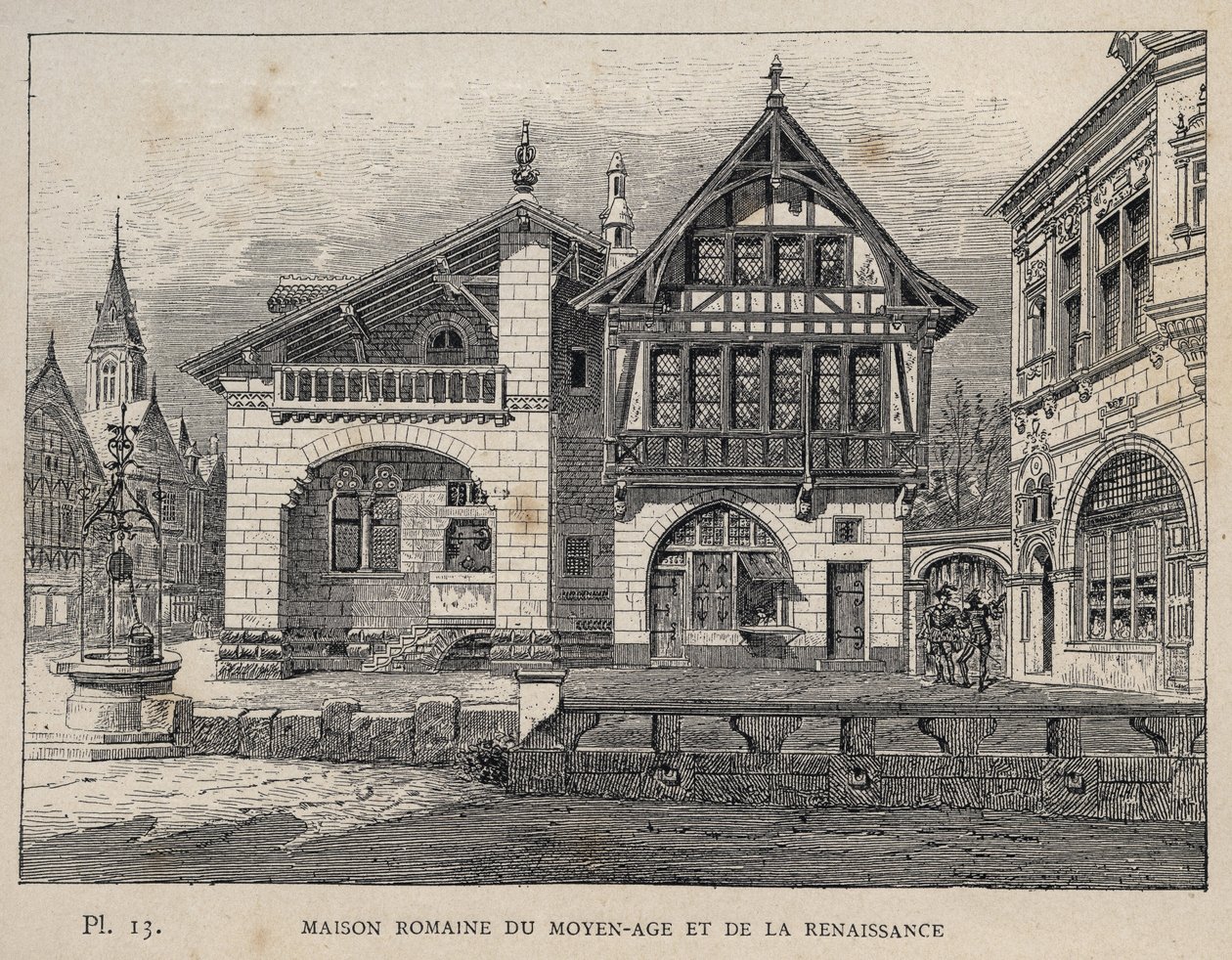 Římský dům středověku a renesance - rytina z roku 1889 v „Historie lidského obydlí na Světové výstavě v roce 1889, pan Charles GARNIER - Librairie centrale des beaux-arts Paris 1889 od Unknown artist
